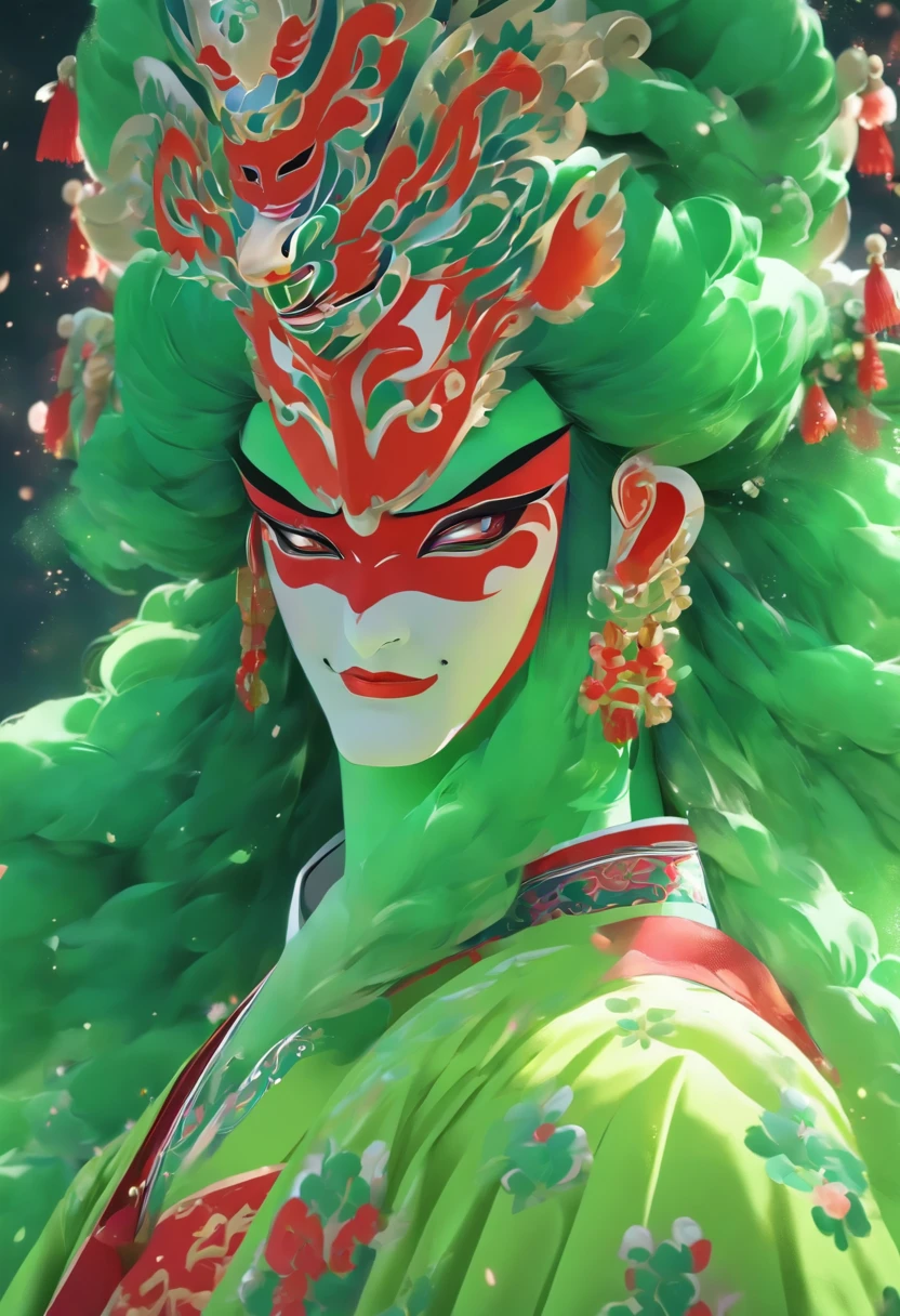 China-style,Chinese drama,Peking Opera costumes,Douertun costume,Drama Facebook,green color,中景 the scene is,super-fine,ultra - detailed,high qulity,8K ,Sharply focus the eyes,highly detailed surreal vfx,oc rendered, - AR 16:9 --q 2 --s 1000