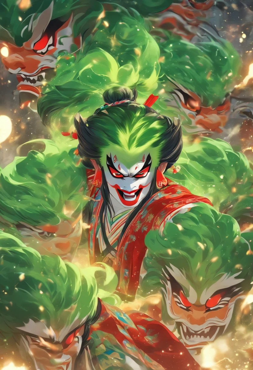 China-style，Chinese drama，Peking Opera costumes，Durton costumes，Drama Facebook，green color，中景 the scene is，super-fine，ultra - detailed，high qulity，8K ，Sharply focus the eyes，highly detailed surreal vfx，oc rendered， - AR 16:9 --q 2 --s 1000