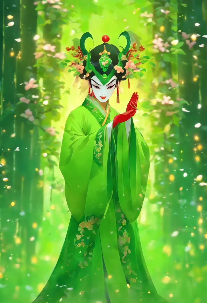 China-style,Chinese drama,Peking Opera costumes,Durton costumes,Drama Facebook,green color,中景 the scene is,super-fine,ultra - detailed,high qulity,8K ,Sharply focus the eyes,highly detailed surreal vfx,oc rendered, - AR 16:9 --q 2 --s 1000