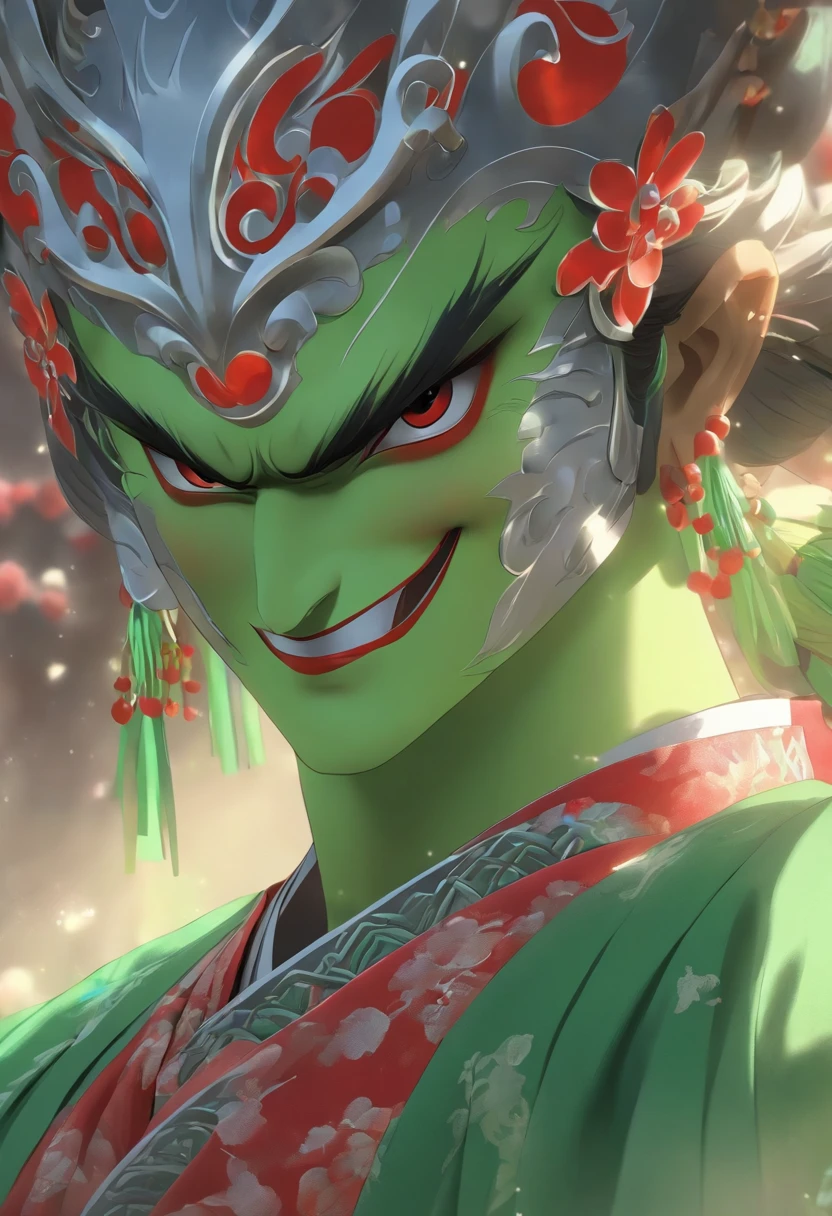 China-style,Chinese drama,Peking Opera costumes,Dutton costumes,Drama Facebook,green color,中景 the scene is,super-fine,ultra - detailed,high qulity,8K ,Sharply focus the eyes,highly detailed surreal vfx,oc rendered, - AR 16:9 --q 2 --s 1000