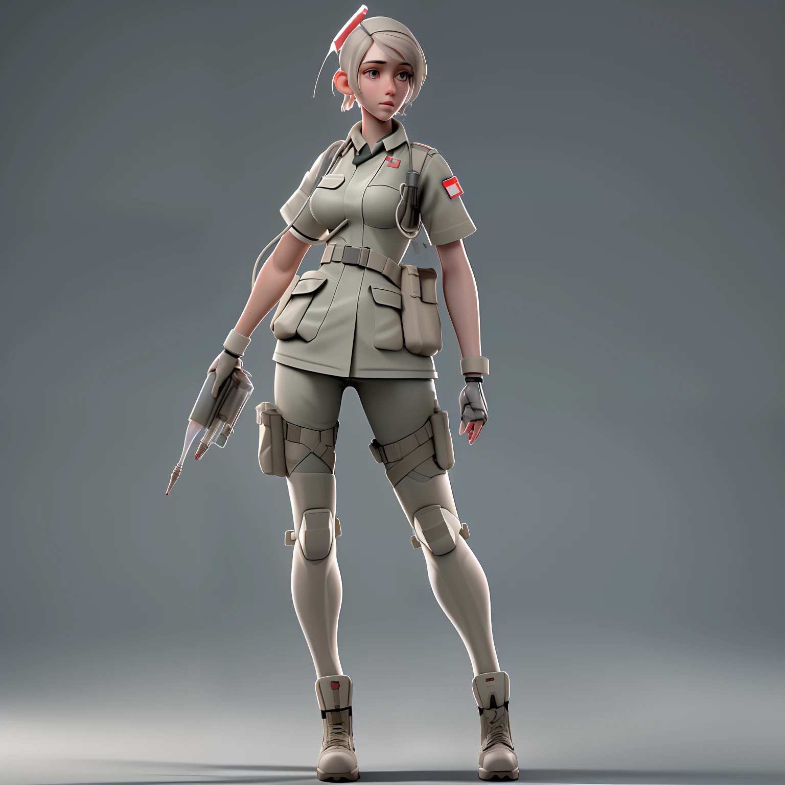 (best quality,highres,masterpiece:1.2),3D rendering,high quality art,full body scale,field Medic female,wearing a medical clothes,battlefield aid,full body view,transparent background