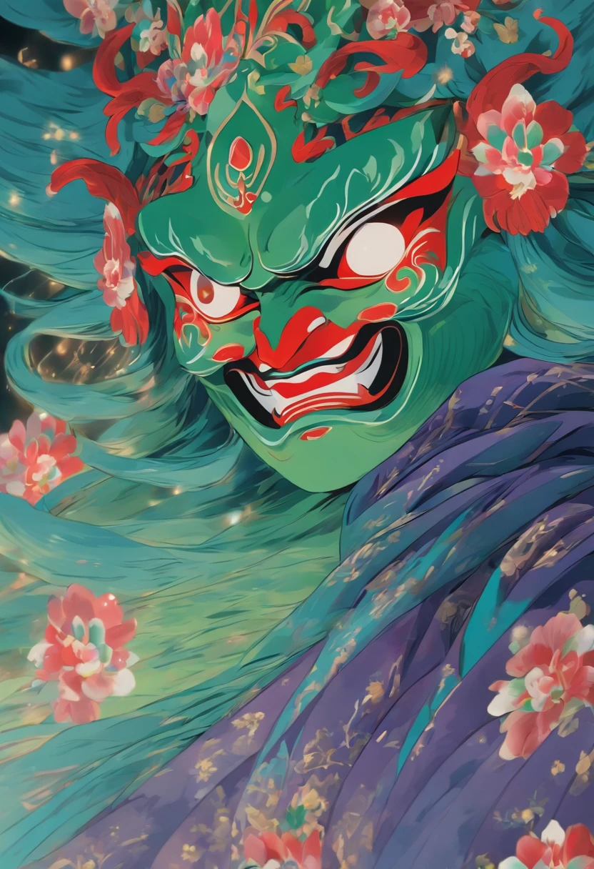 China-style,Chinese drama,Peking Opera costumes,Purple theatrical costumes,Drama Facebook,Green face,中景 the scene is,super-fine,ultra - detailed,high qulity,8K ,Sharply focus the eyes,highly detailed surreal vfx,oc rendered, - AR 16:9 --q 2 --s 1000
