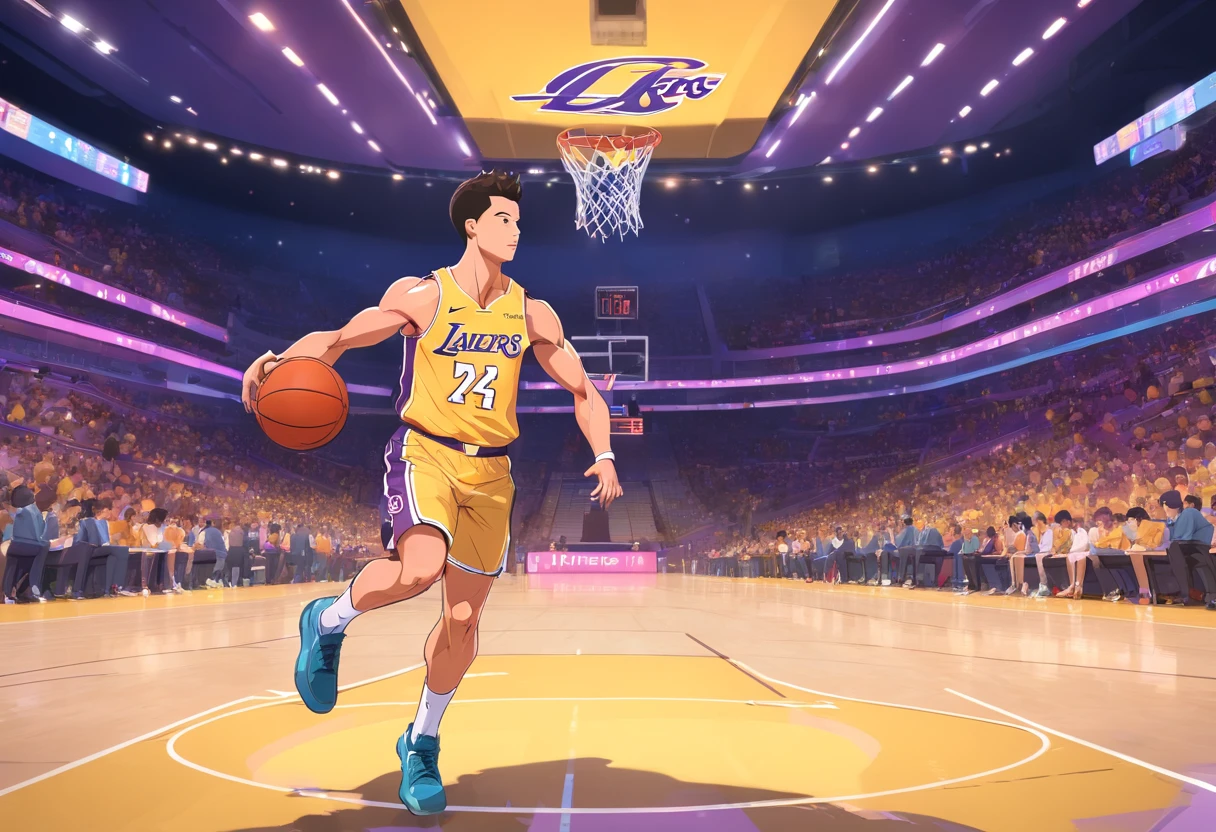 Cristiano Ronaldo jogando basquete vestindo uniforme do Los Angeles lakers