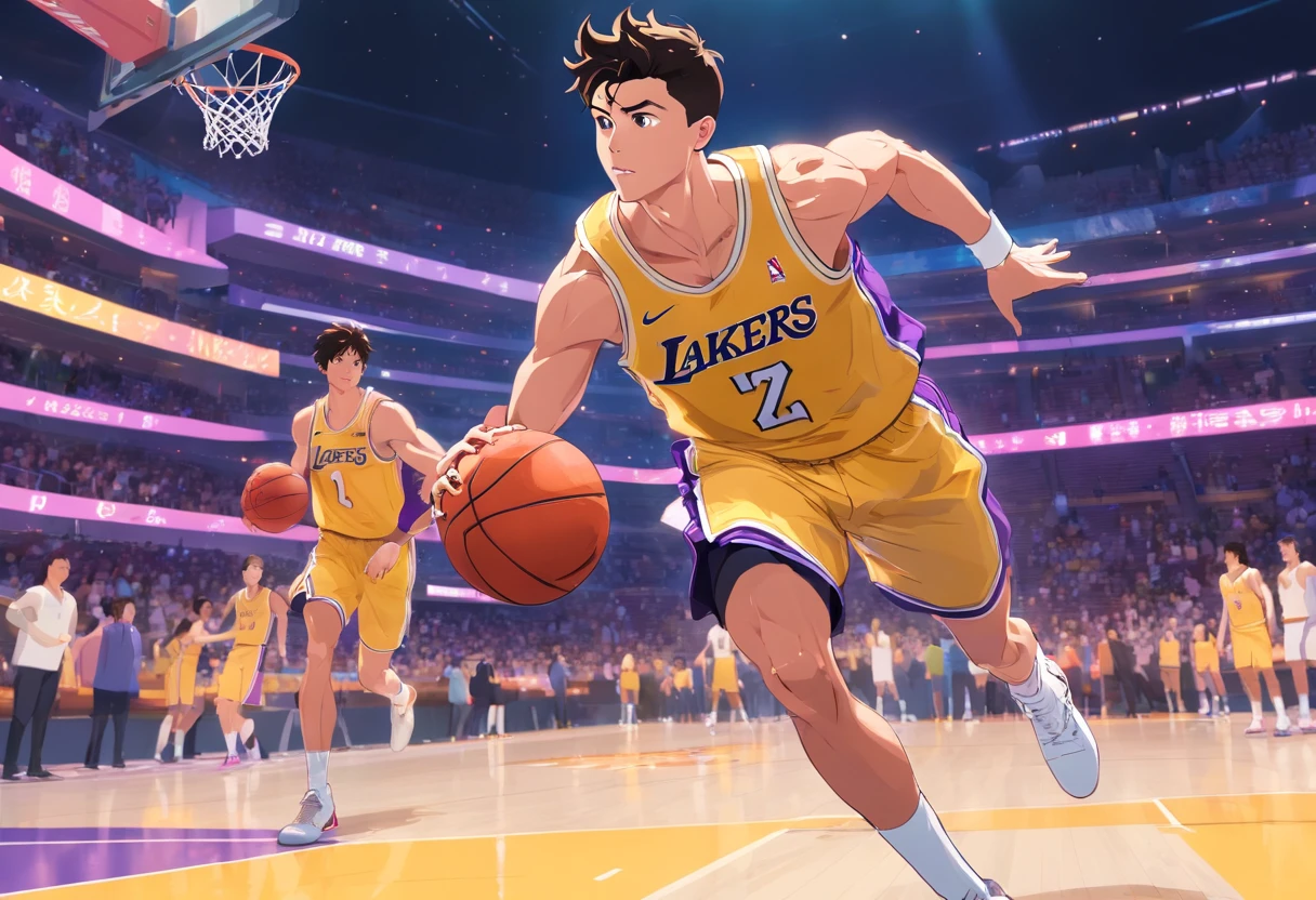 Cristiano Ronaldo jogando basquete vestindo uniforme do Los Angeles lakers