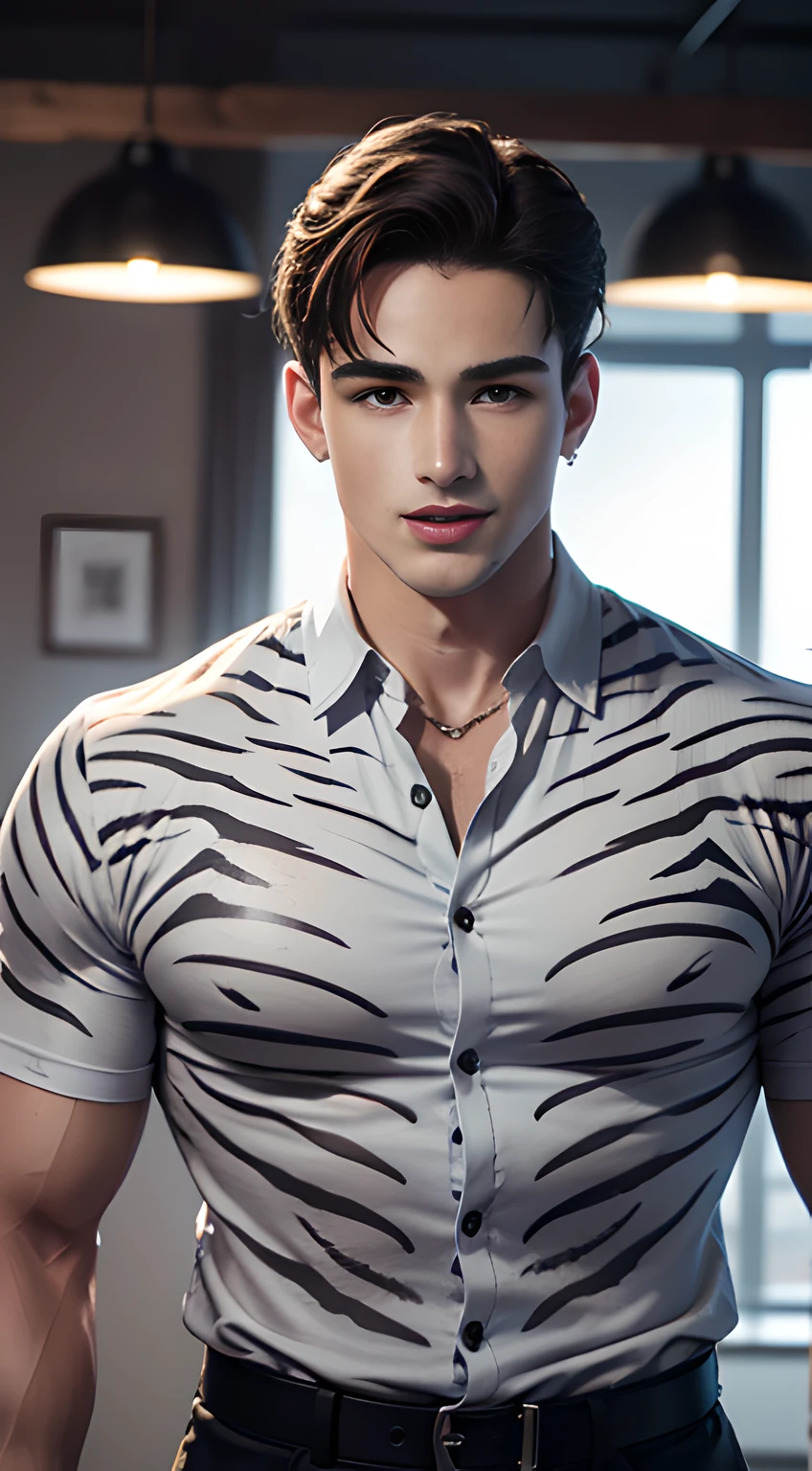 (((Men only))), ((head shot)), (Pietro Boselli), (((wearing white tiger-stripe patterned clothing))), ((Handsome muscle man in his 20s)), (Big smile), (detaile: 1 in 1), Natural muscles, HIG quality, beautidful eyes, (Detailed face and eyes), (Face、: 1 / 2), Noise, Real Photographics、... .....................................................................................................................PSD, Sharp Focus, High resolution 8K, realisitic & Professional Photography, 8K UHD, Soft lighting, High quality, Film grain, FujifilmXT3
