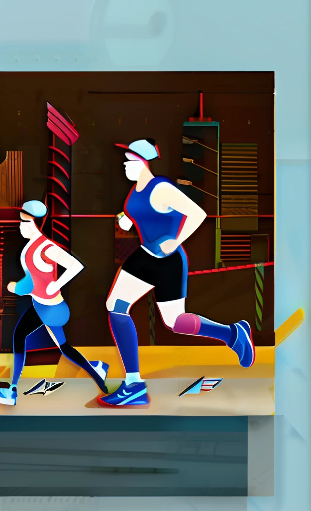 Sketch, perfect details, male and female running wearing sports clothes for a marathon, Nike shoes and adidas shorts, NYC, perfect details, Very detailed surroundings, perfect face details, sweating, wearing Apple Watch, crossing Brooklin Bridge,