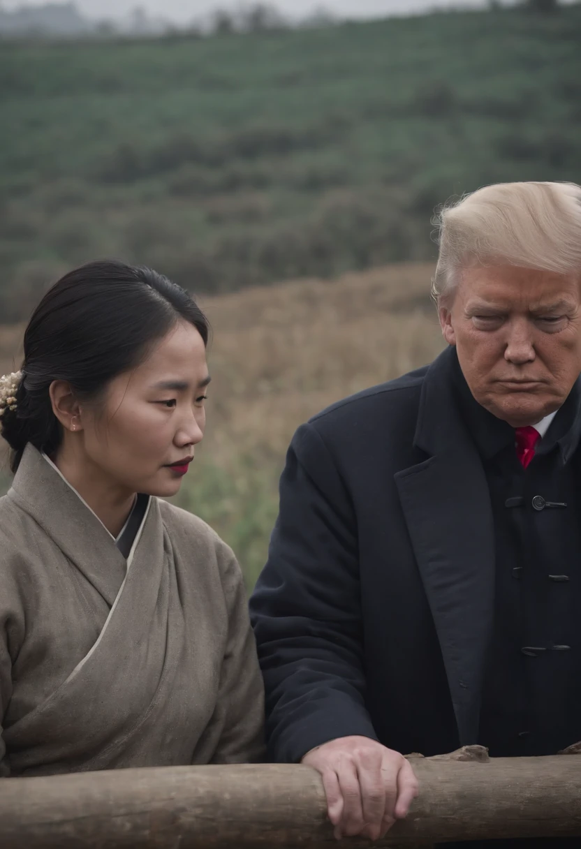 Trump and Chinese villagers，field