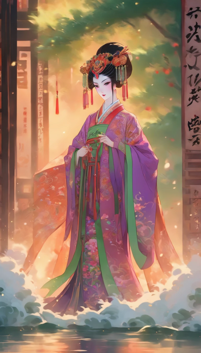 China ink painting,water ink,ink,Smudge,China-style,Chinese drama,Peking Opera costumes,Purple theatrical costume,Drama Facebook,green face,中景 the scene is,super-fine,ultra - detailed,high qulity,8K ,Sharply focus the eyes,中景 the scene is,Full body like,oc rendered
