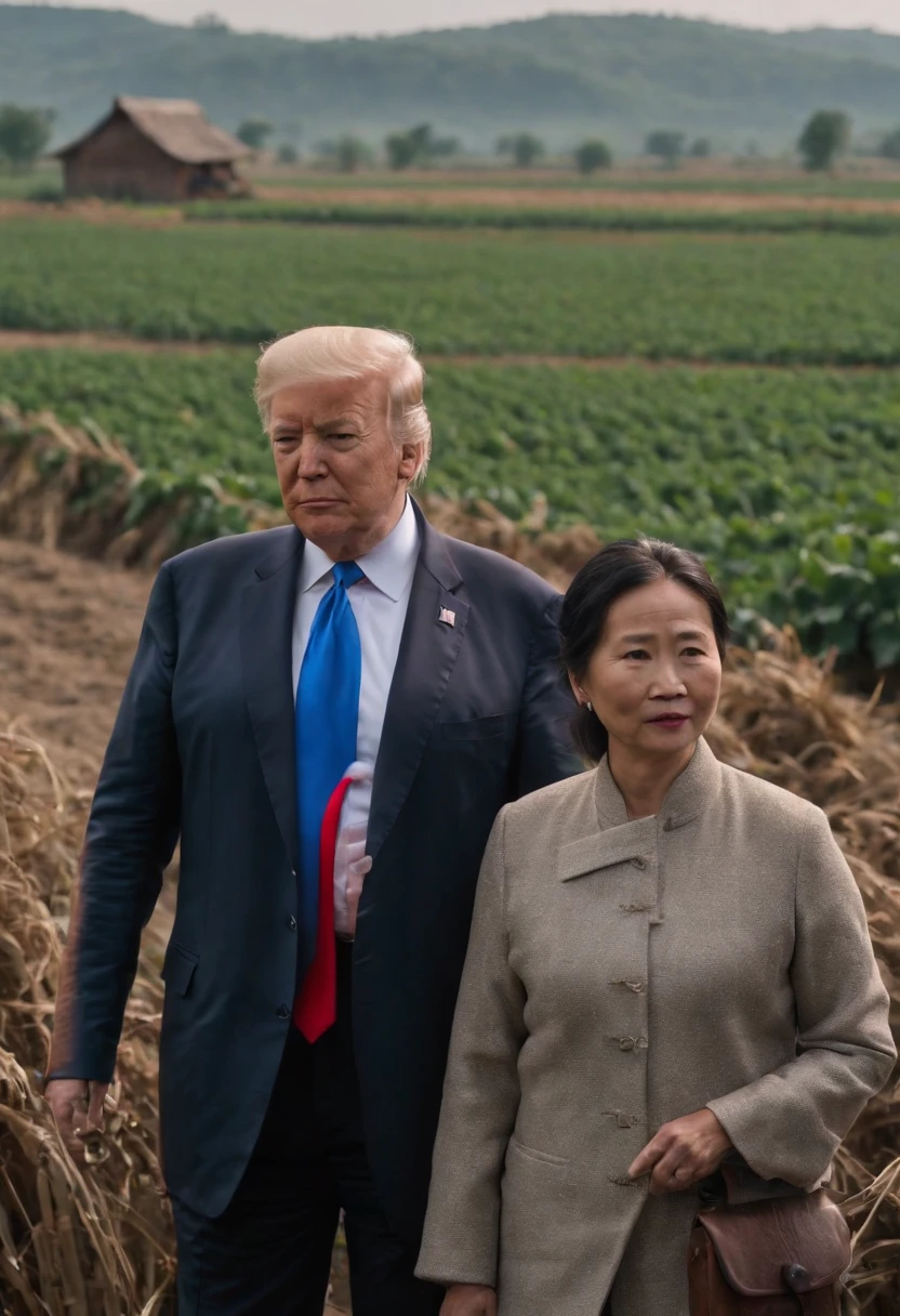Trump and Chinese villagers,Biden and the villagers,In the fields