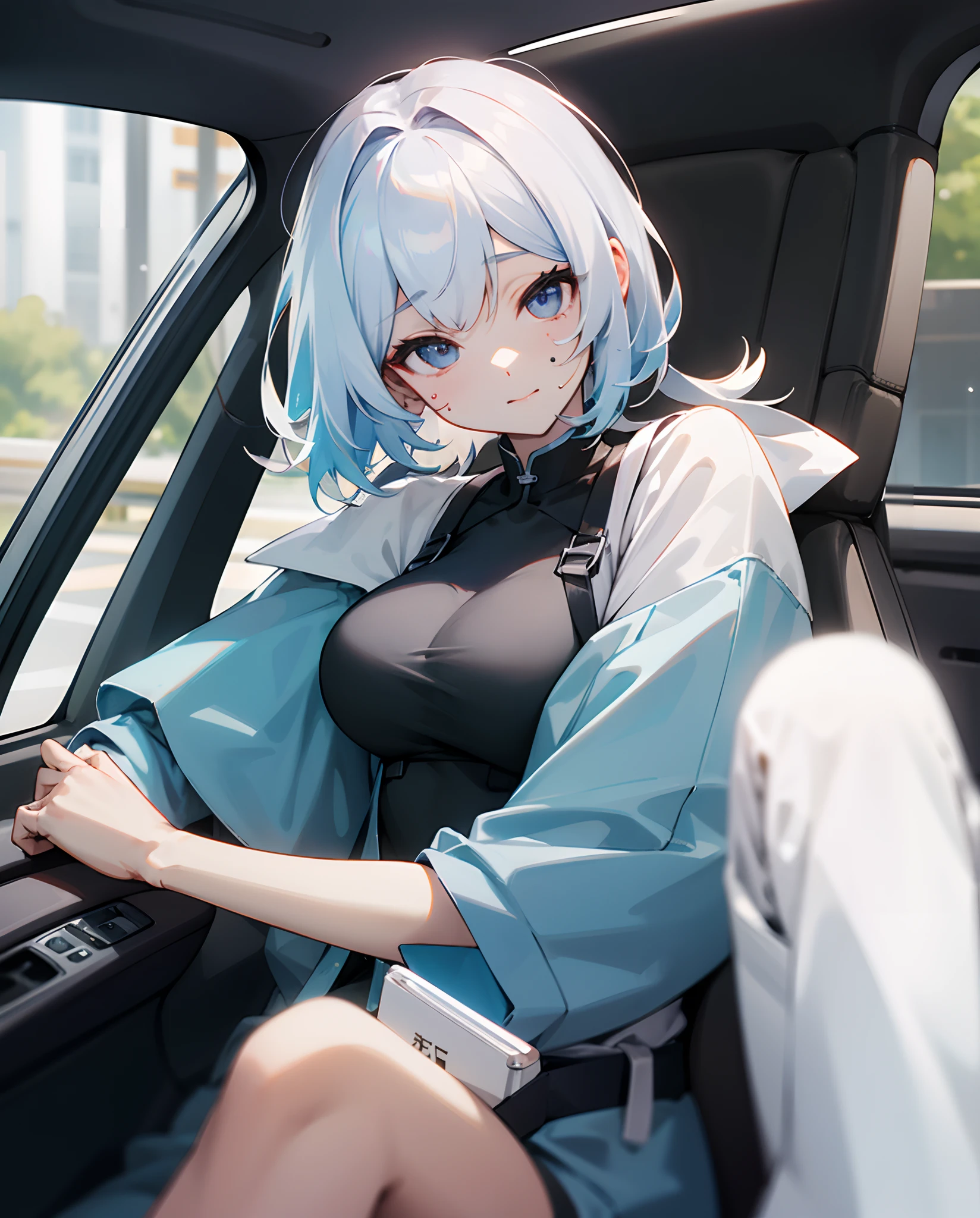 Bob Hair、Salt face、Kamimei、爆乳、Clothing with body shape lines、Sitting in the car、An ultra-high picture quality、ultra-quality、Real Pro Photography