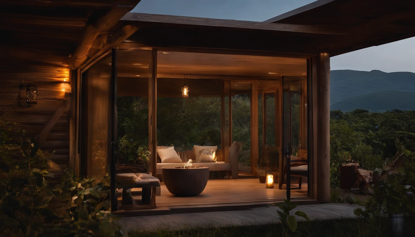 Paisagem, There is a fire pit on the balcony of a hut, Cozy setting, ambiente aconchegante, noite de lua cheia, Muita Chuva, lugar aconchegante, ambiente acolhedor e tranquilo, dentro de uma cabine, ambiente relaxante, aconchegante e calmo, serene atmosphere at night, em uma cabine, ambiente aconchegante, Ambiente tranquilo, atmosfera tranquila e serena, Pleasant and welcoming atmosphere, atmosfera aconchegante, Casa do Lago, Motor irreal altamente realista, Moody, estudo privado:1.3) Pov, Directed by: Lee Jeffries, Nikon D850 | |, filme fotografia de stock ,4 Kodak Portra 400 ,camera f1.6 lentes ,cores ricas ,hyper realistic ,Textura realista, dramatic lighting , cinestill 800, ((Chuva))