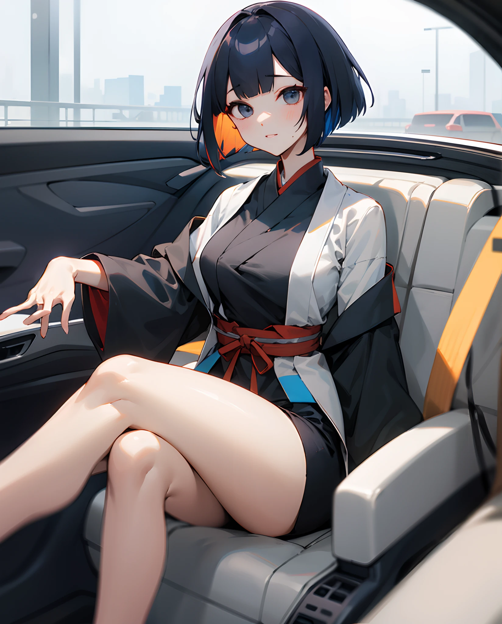 Bob Hair、Salt face、Kamimei、爆乳、Clothing with body shape lines、Sitting in the car、An ultra-high picture quality、ultra-quality、Real Pro Photography