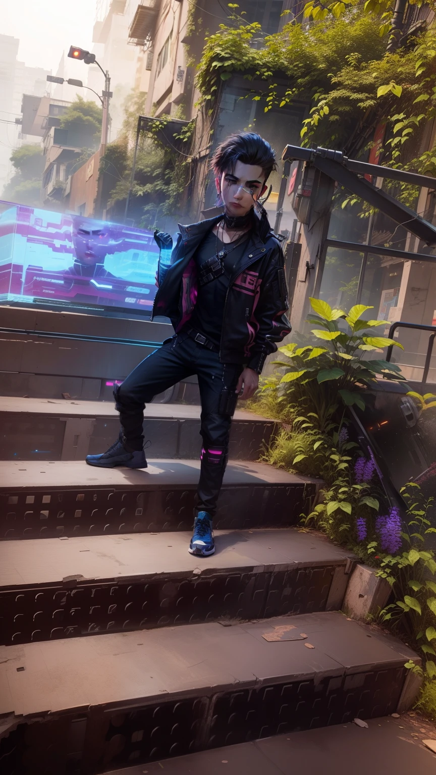 Change background cyberpunk handsome boy, realistic face,