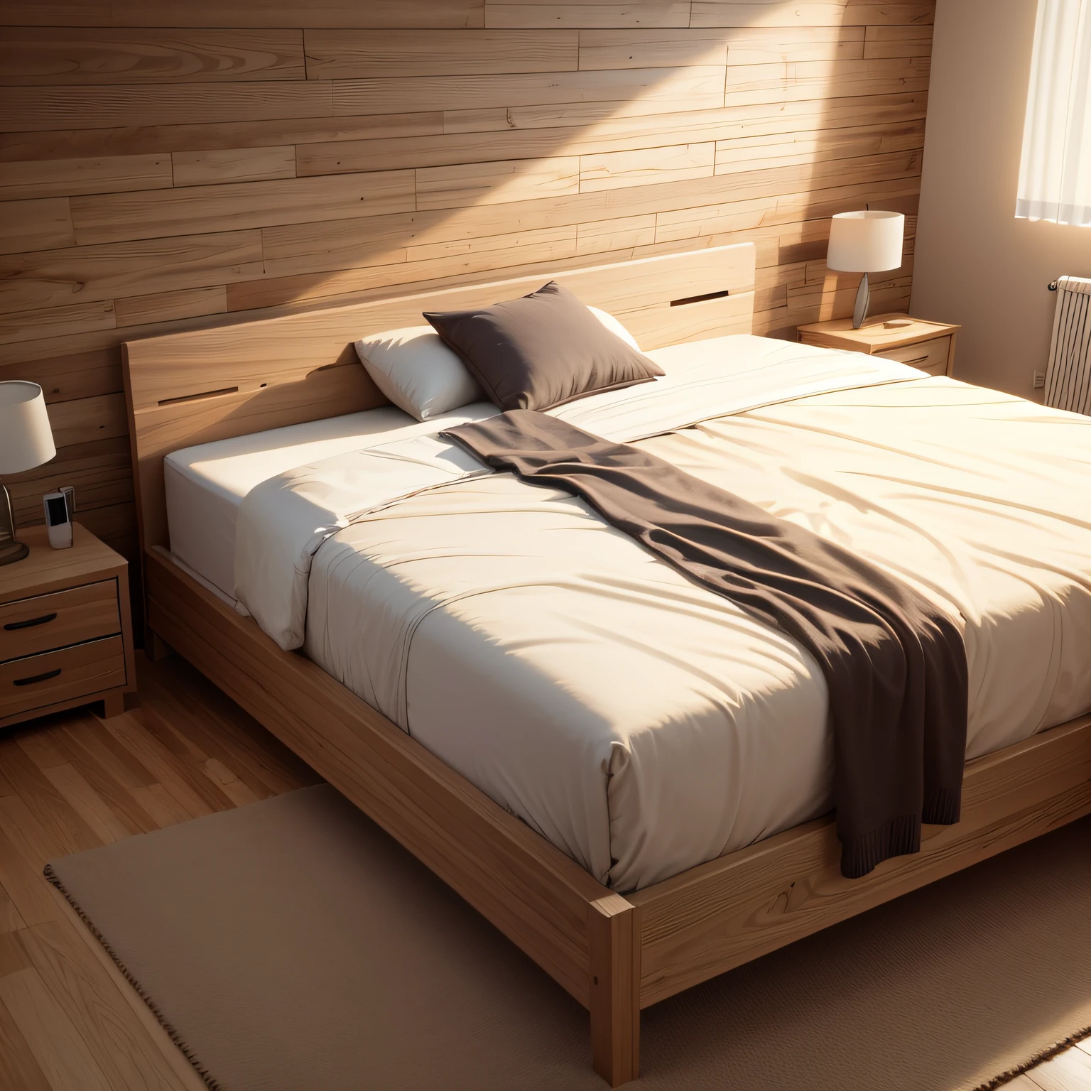 wood wall behind bed with  INSULATION