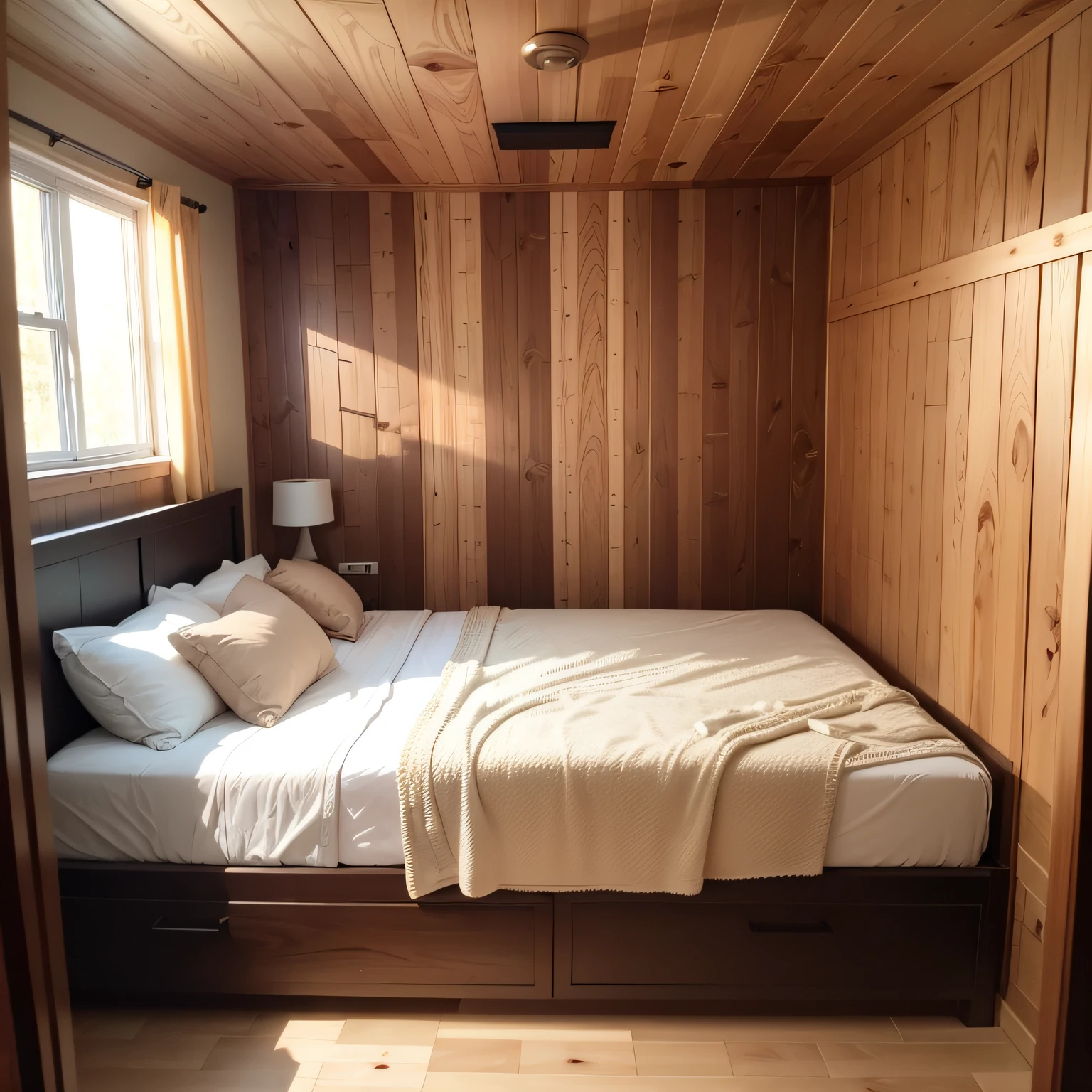 wood wall behind bed with SHEATHING