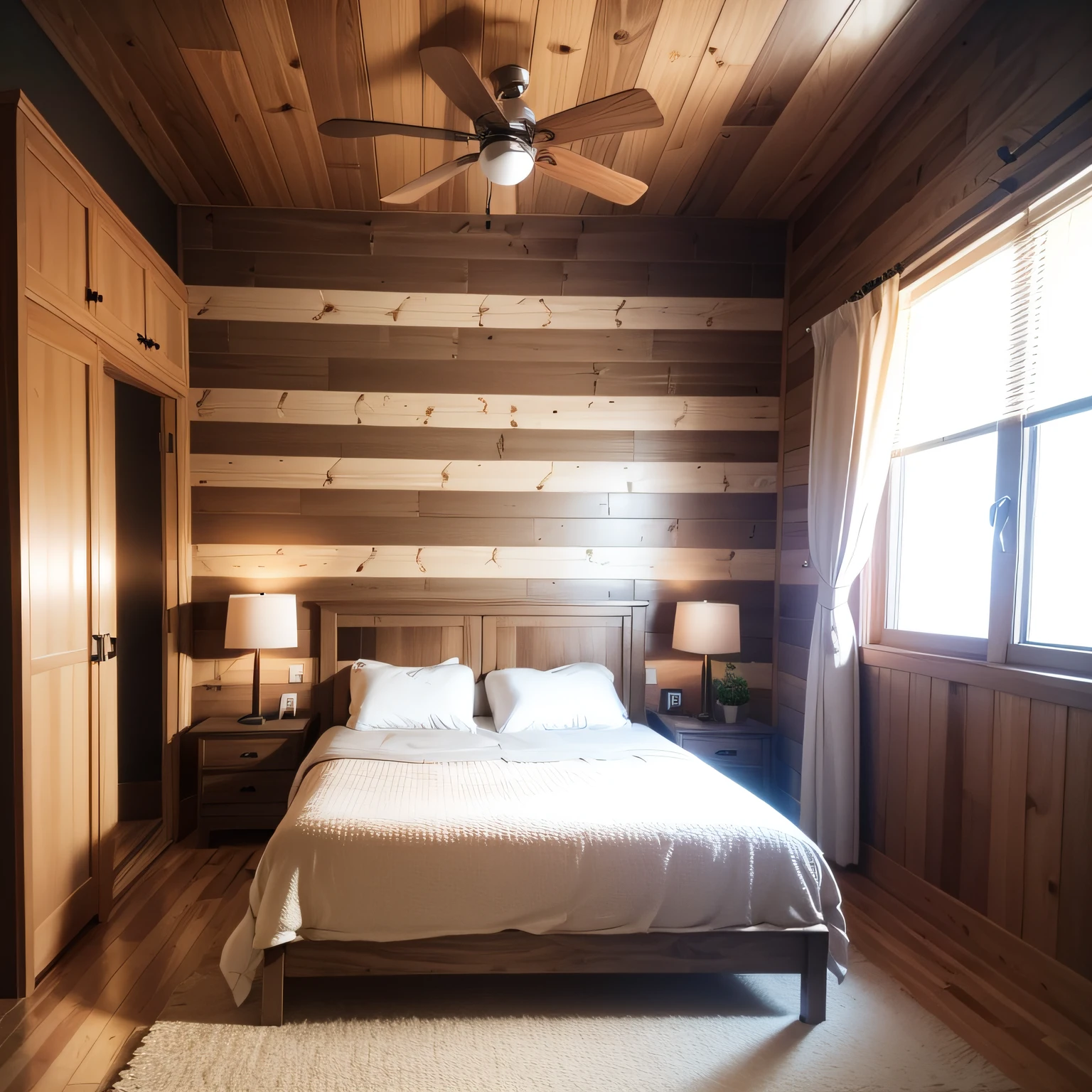 wood wall behind bed with WOOD PANELING