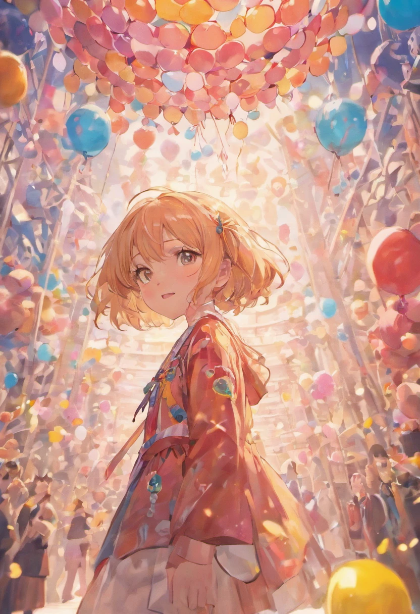 A girl with a zoo, Many balloons, cheerfulness, cheerfulness, Perfect quality, Clear focus (clutter-home: 0.8), (Masterpiece: 1.2) (Realistic: 1.2) (Bokeh) (Best quality) (Detailed skin: 1.3) (Intricate details) (8K) (Detail eyes) (Sharp focus), (cheerfulness)