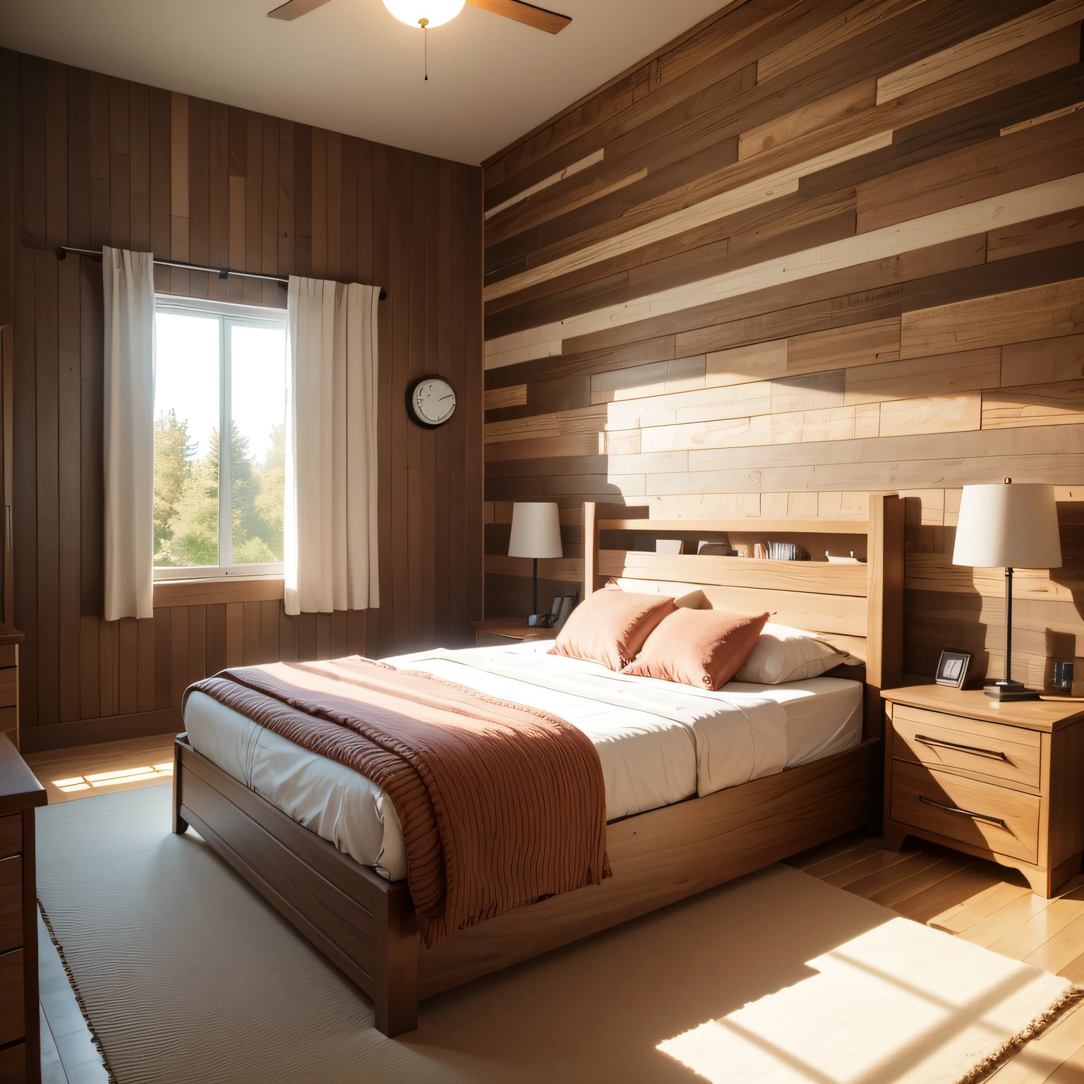 wood wall behind bed with TRIMMING
