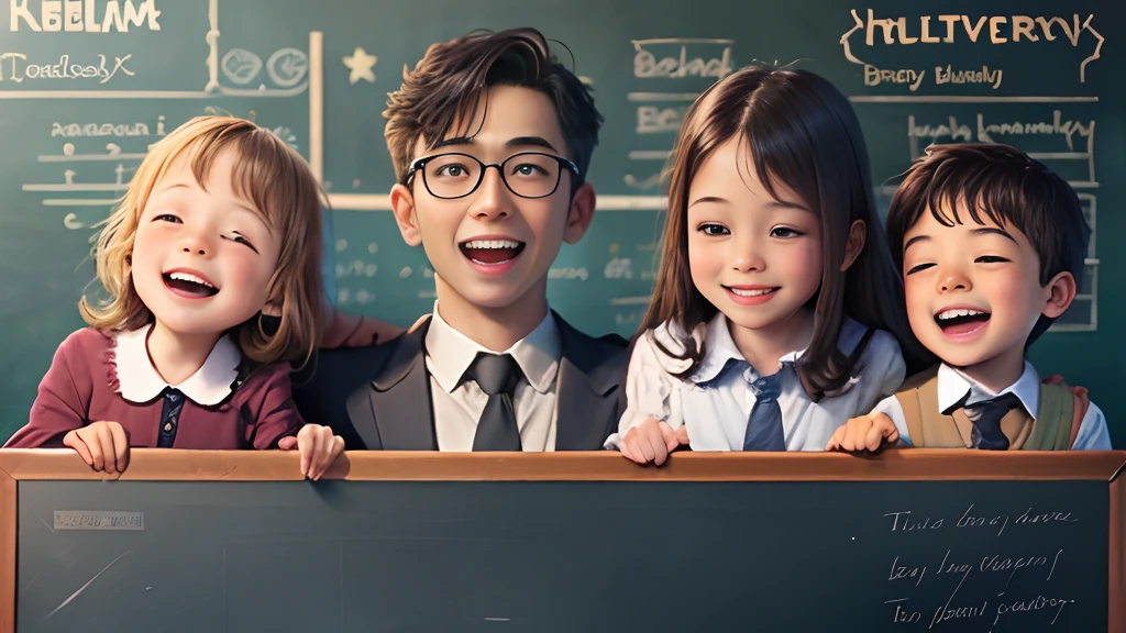 A young boy with,Children and teachers,Teacher's Day,Bless the teacher,Holiday poster,cheerfulness,ssmile,Thanksgiving