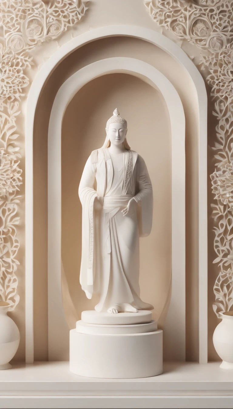 3D white frame, relief rounded frame, no object on the center of the frame, blank frame content, meticulously carved, white ivory carving, minimalistic, white spaces, javanese illustration on circled blank backgound, pastel, javanese style, blank background, multidimensional paper fog crafts, paper illustration, portrait angle view, surabaya, 8k,chick, elegant, satisfying, forrestrial, high resolution, 8k
