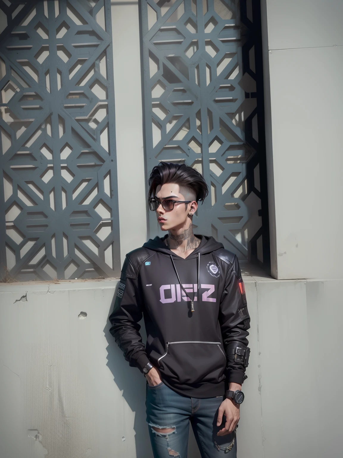 Change background photo studio tipe, cyberpunk handsome boy,realistic face, 8k, ultra realistic,for instagram