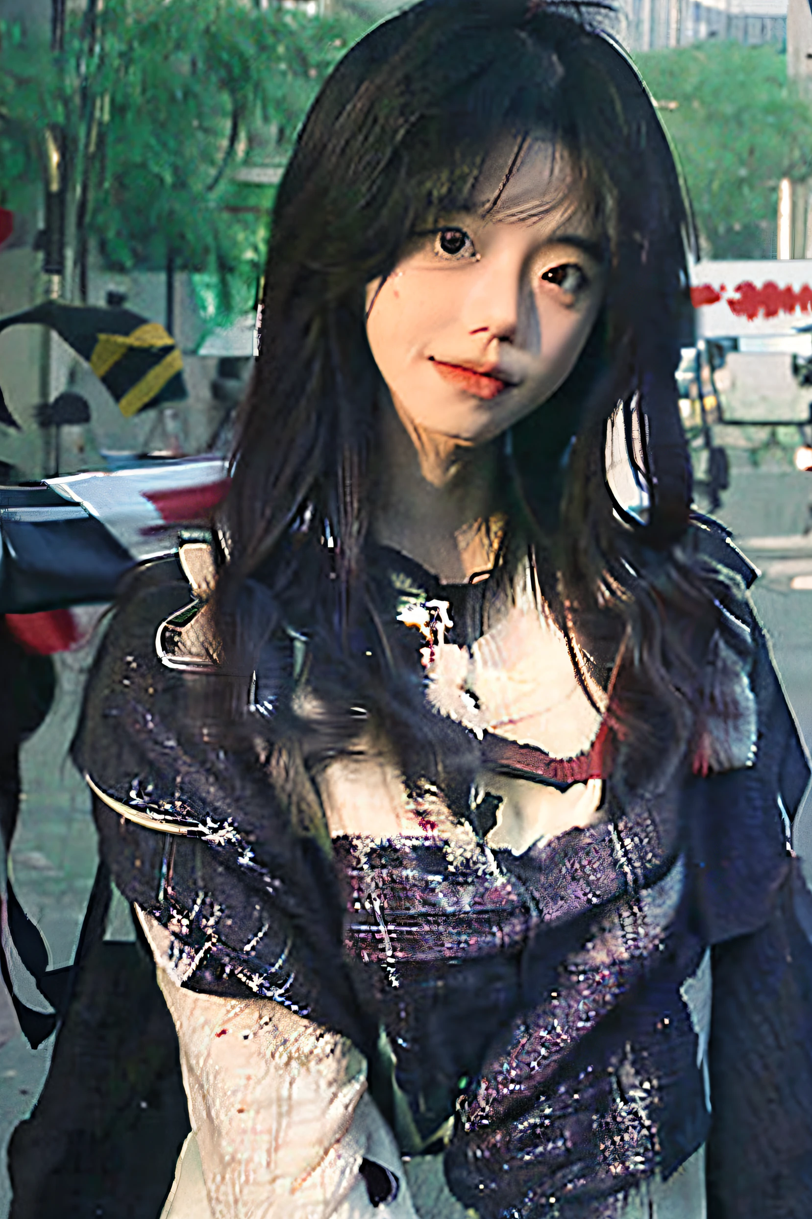 girls,Holding a Maltese puppy,Aviator sunglasses,black cloaths,looking at viewert,best shadow,depth of fields,long whitr hair,urban backdrop,best qualtiy,tmasterpiece,超高分辨率,(Foto realism:1.4)