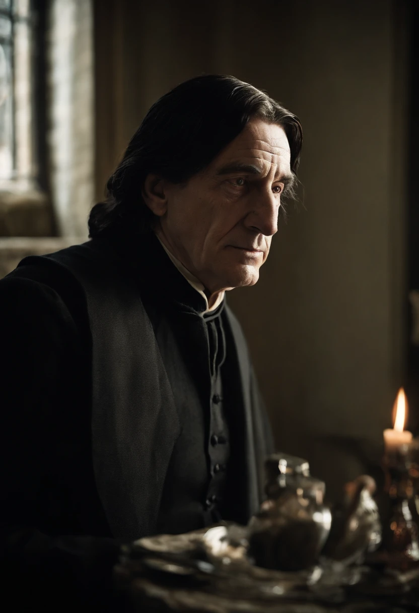 Severus Snape’s eyebrows creased in thought and, without a word, he swept past Harry Potter and entered the kitchen, closing the door quietly behind him.
