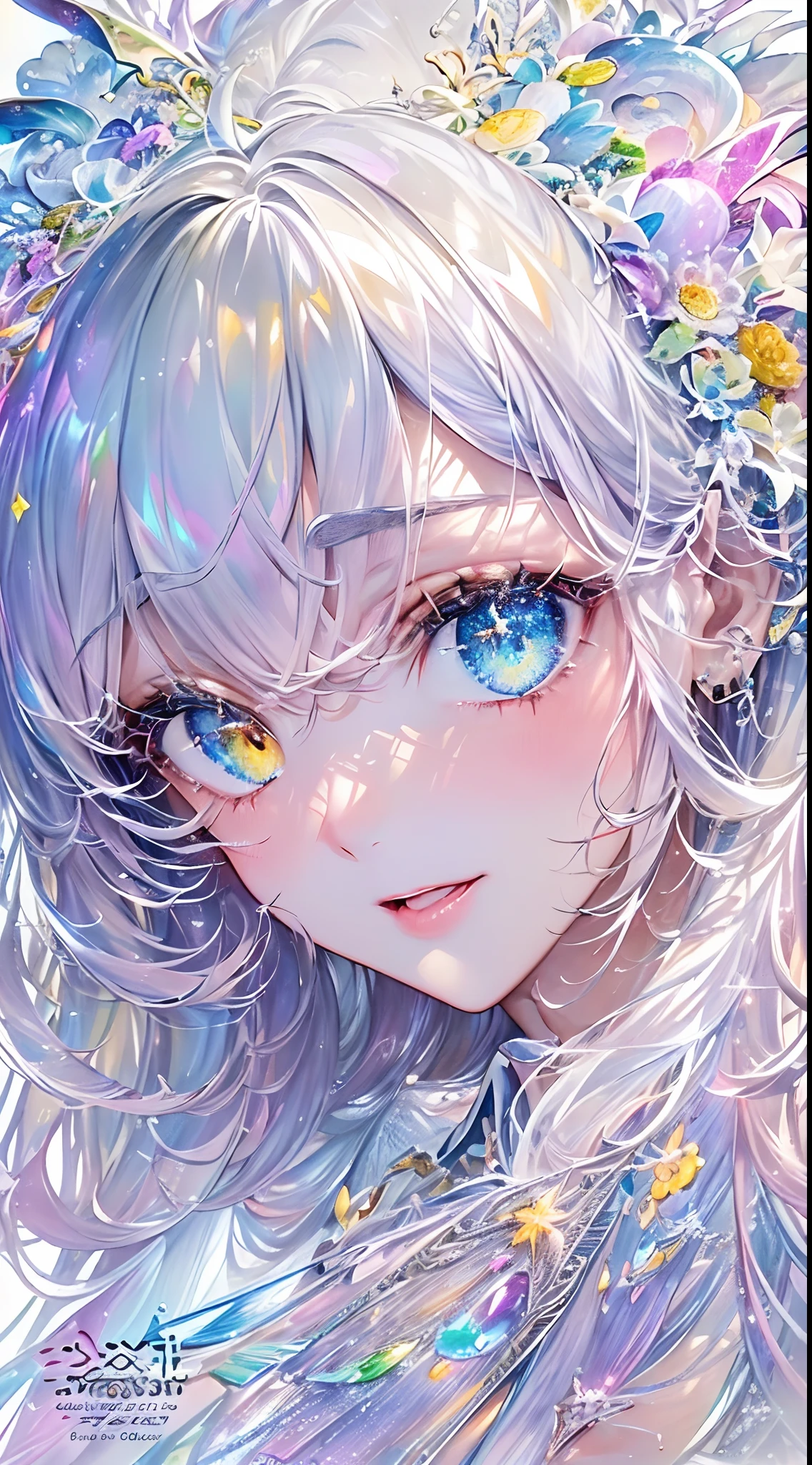 Soft Focus , (Bright gradient watercolor :1.5, Lens Flare:1.5 , Glitter :1.5), Glow , Dreamy , White background、Grid illusion, Colorful, girl、((extremely detailed eye:1.5)),((Face Zoom:1.5)),((Face Focus:1.5)),(((​masterpiece、top-quality、top-quality、watercolor paiting)))(Curly)、Official art、Beautifully Aesthetic:1.2)、eye glass:1.5、(4girl:1.5)、(Fractal Art:1.3)、The upper part of the body、colourfull、((Ultra-detailed retina:1.5))、embarrassed from、(Midriff)、((Super Detail Eyes:1.5))、(rainbow-colored hair、colourful hair、Half blue and half light blue hair:1.5)、((the Extremely Detailed CG Unity 8K Wallpapers、​masterpiece、top-quality))、((ultra-detailliert:1.2))、(The best lighting、Best Shadows、extremely delicate and beautiful)、(the Extremely Detailed CG Unity 8K Wallpapers、​masterpiece、best qualtiy、ultra-detailliert)、(The best lighting、Best Shadows、extremely delicate and beautiful)、(the perfect body:1.5)、((High School Uniforms:1.5)),{{{{Dazzling brilliance}}}}、Rainbow Bridge、(masutepiece:1.2), Best Quality, (Illustration:1.2), (Ultra-detailed), hyperdetails, (delicate detailed), (Intricate details), (Cinematic Light, best quality backlight), solo women, Perfect body, (4girl), (Best Illumination, extremely delicate and beautiful), Cinematic Light、【emblem:Irridescent color 】、Blue sky with white angel wings proportional to body、Sunnyday