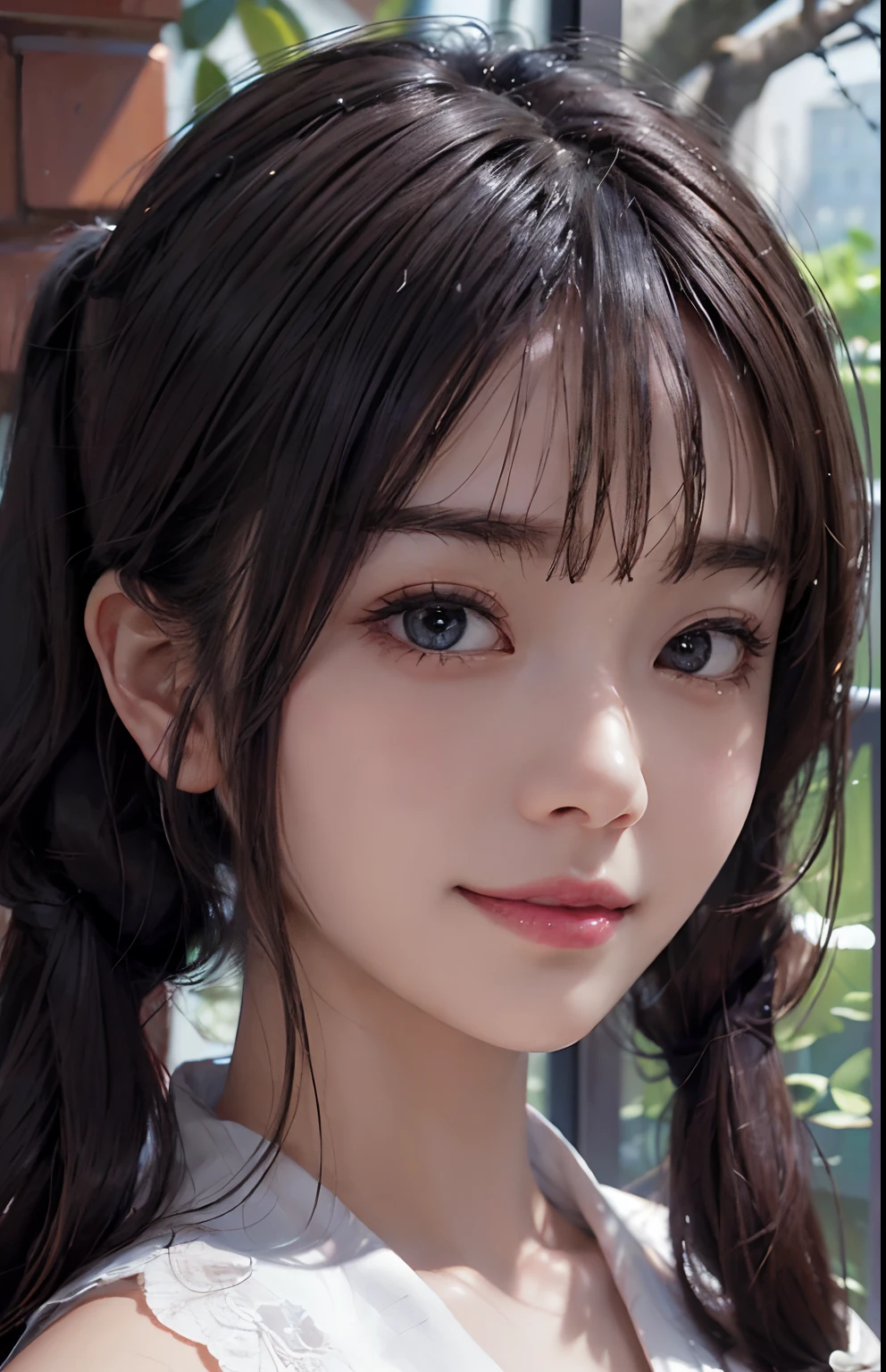 A close up of a woman with long hair and a white shirt - SeaArt AI