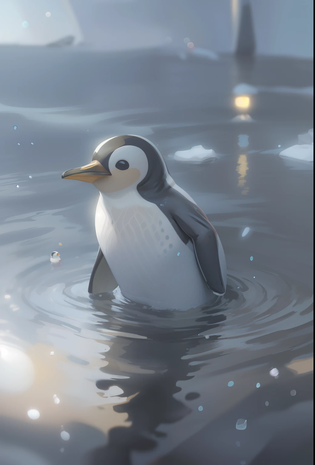 There is a penguin sitting in the water, Fat Penguin Unity Asset, cute 3d render, penguin, penguin, Anthropomorphic penguins, Rendered in 4 K, rendered in arnold, rendered in blender, rendered in arnold engine, Rendered in Corona, Penguins 0, rendered in renderman, high quality topical render, 8K rendered in Unreal Engine