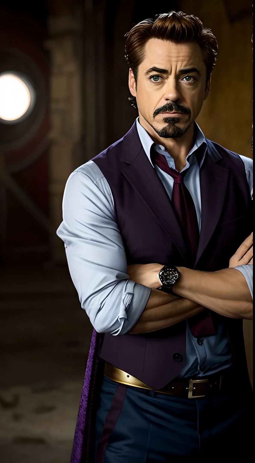 (papel de parede 8k extremamente detalhado), an average photo of Robert Downey Jr as Lex Luthor, sem cabelo, detalhes intrincados, High detail, Dramatic, sorriso maligno, apocalyptic background, Space for the main room, 8k, fotorrealista, tiro de corpo inteiro