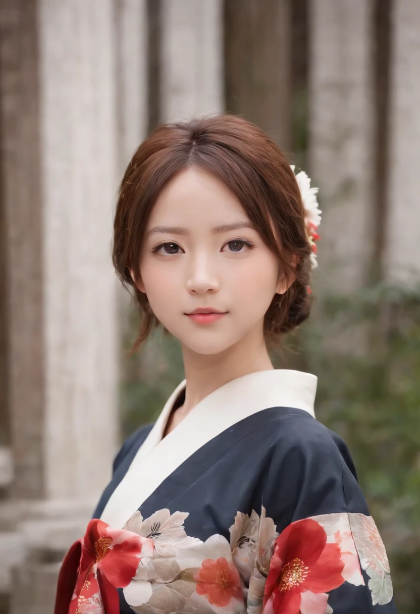 (Masterpiece, Best quality: 1.2), Solo, 1girll, Tainaka Ritsu, k-on, Brown eyes,Anime style, ((((ultra illustrated style: 1.0)))),Best quality,Masterpiece,1girll,((((Tainaka Ritsu)))), ((((k-on)))), Brown eyes, Brown hair, shairband, Short hair, Female, {{{{{{Heart-shaped pupils}}}}}}, Beautiful details kimono, Japanese pattern print, Estampados florales