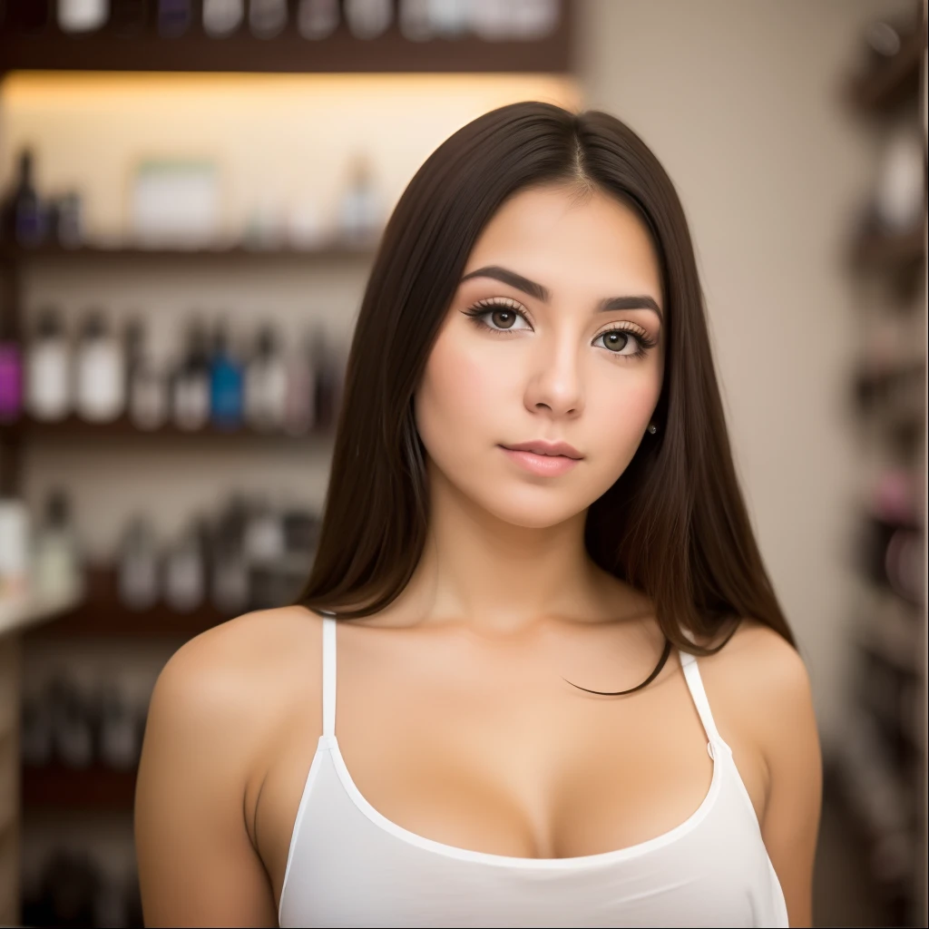 Bella mujer joven rubia en la peluqueria fondo desenfocado camara reflex ultrarrealista 8k raw