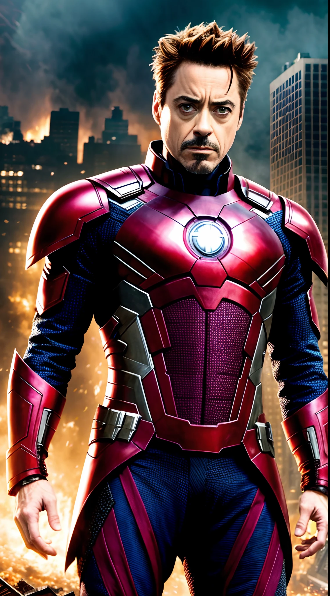 (extremely detailed 8k wallpaper), a medium shot photo of Robert Downey Jr as a Magneto, Intricate, High Detail, dramatic, wrecked city background, head room, 8k, photorealistic, medium shot