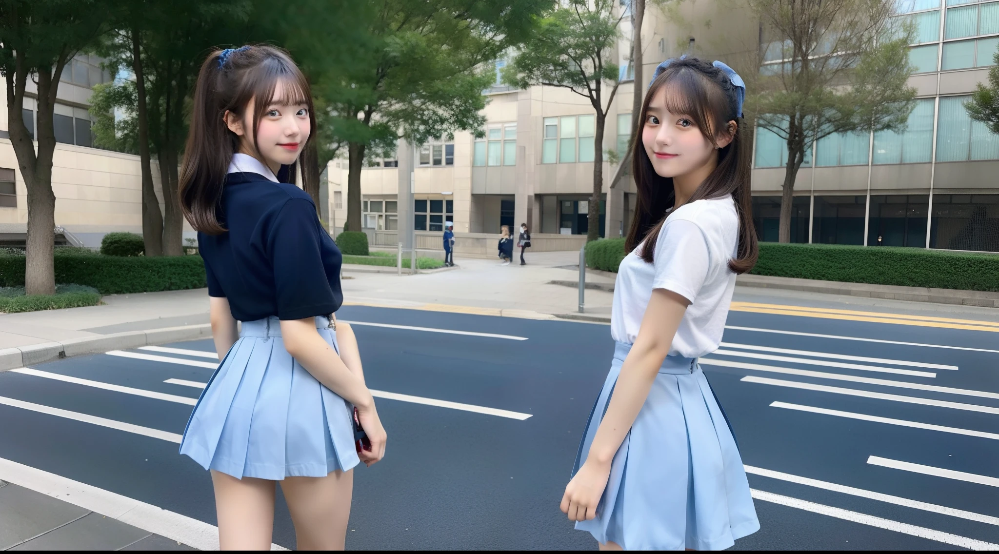 18-year-old high school girl wearing light blue miniskirt(Turn around)