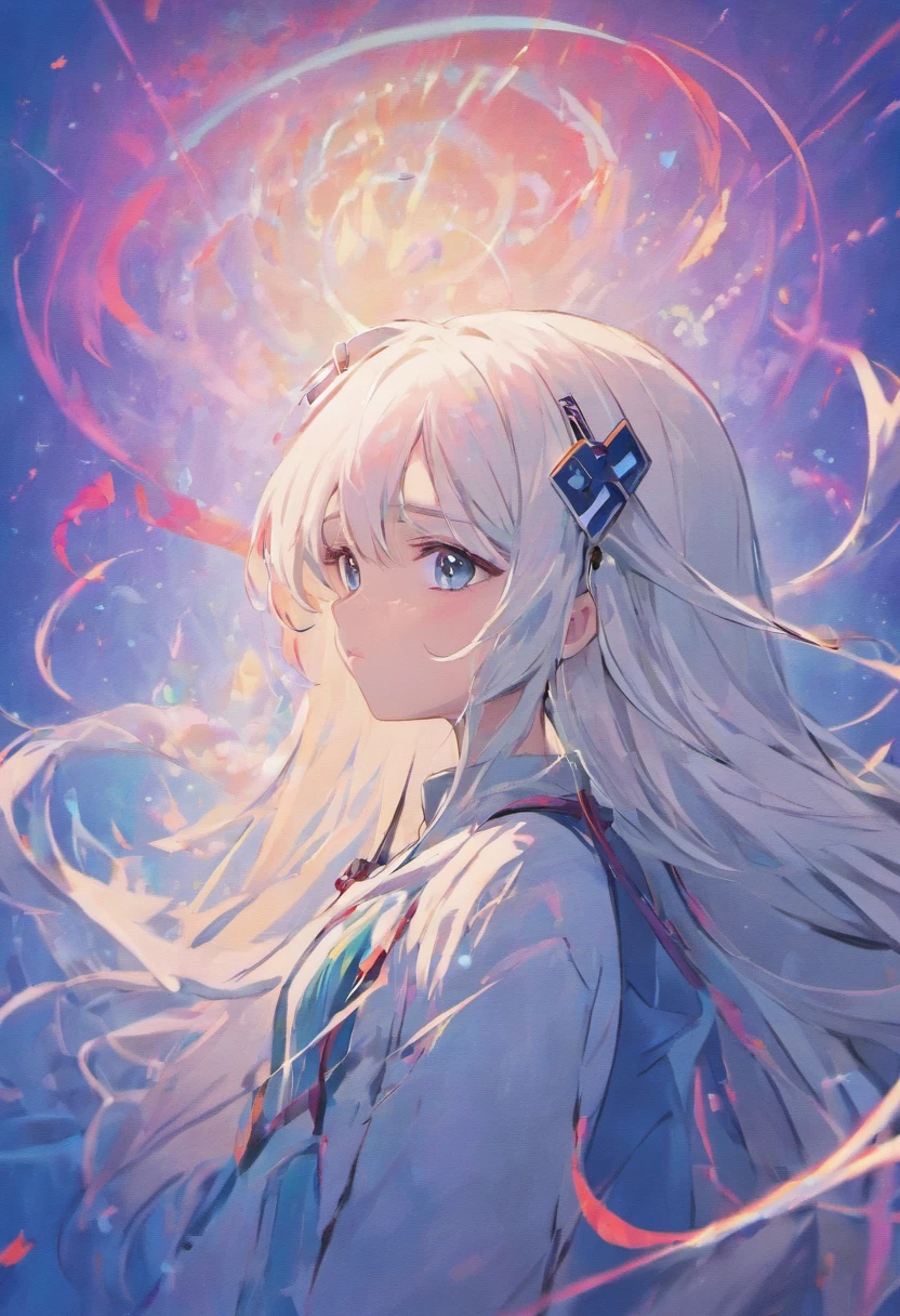Anime girl with long white hair and headphones in front of blue background, white-haired god, Digital anime art!!, Perfect white haired girl, white haired Cangcang, Girl with white hair, (Anime girl), Smooth anime CG art, Official artwork, Beautiful Anime High School Girls, White-haired, Beautiful anime artwork, Cute anime girl, anime moe art style, anime best girl