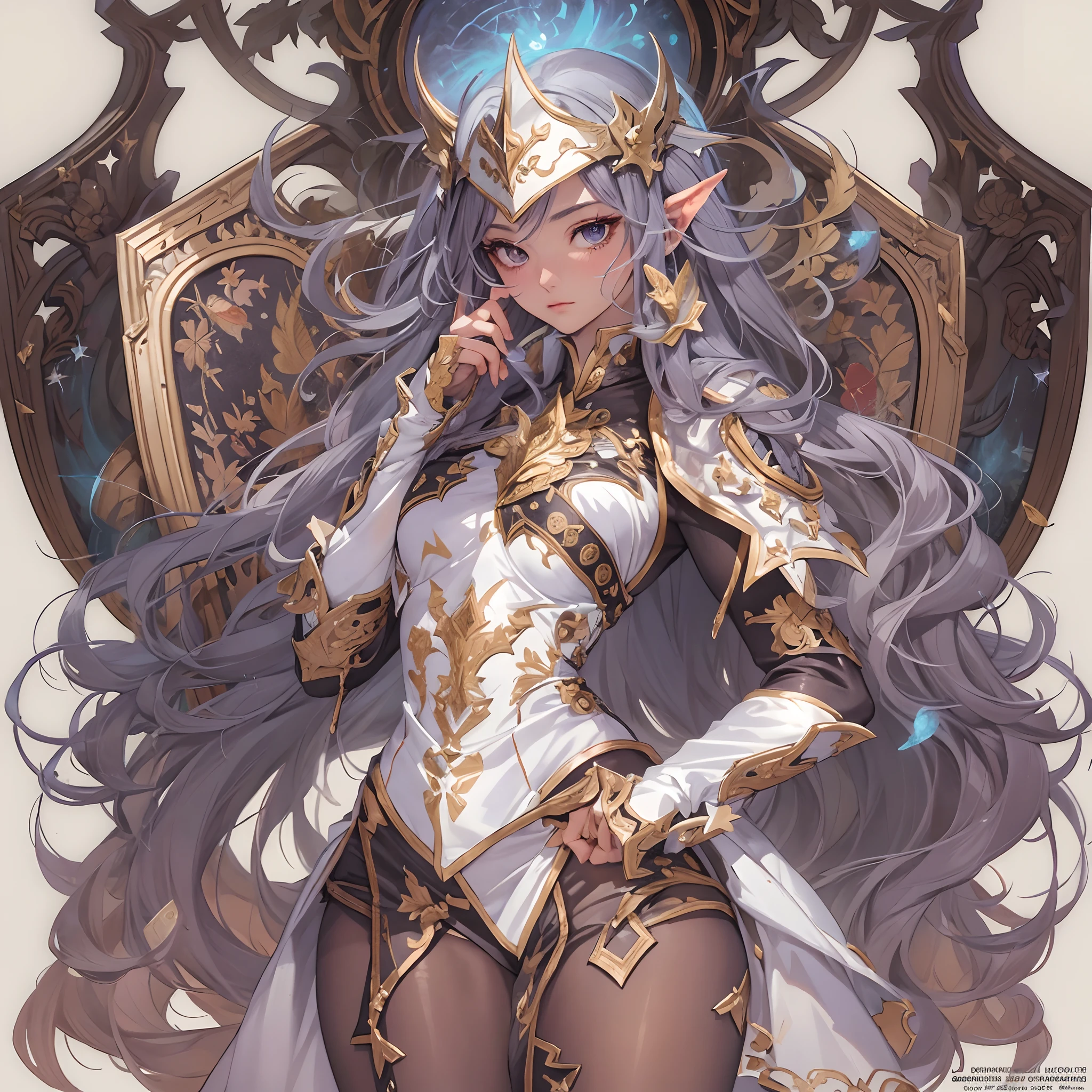 ((Masterpiece, Highest quality)), Detailed face, CharacterDesignSheet, full bodyesbian, Full of details, Multiple poses and expressions, Highly detailed, Depth, Many parts,Beautiful paladin girl,Holding a shield,Extremely beautiful,High Balance, Natural light, Lace,lacepantyhose,starrysky,Star decoration
