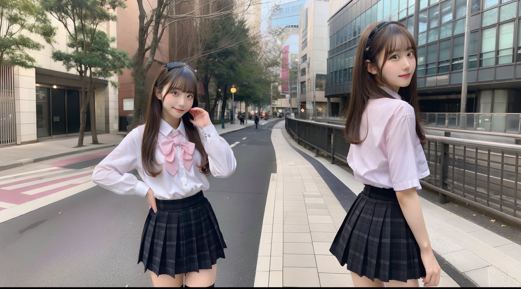 18-year-old schoolgirl wearing pink miniskirt(Turn around)