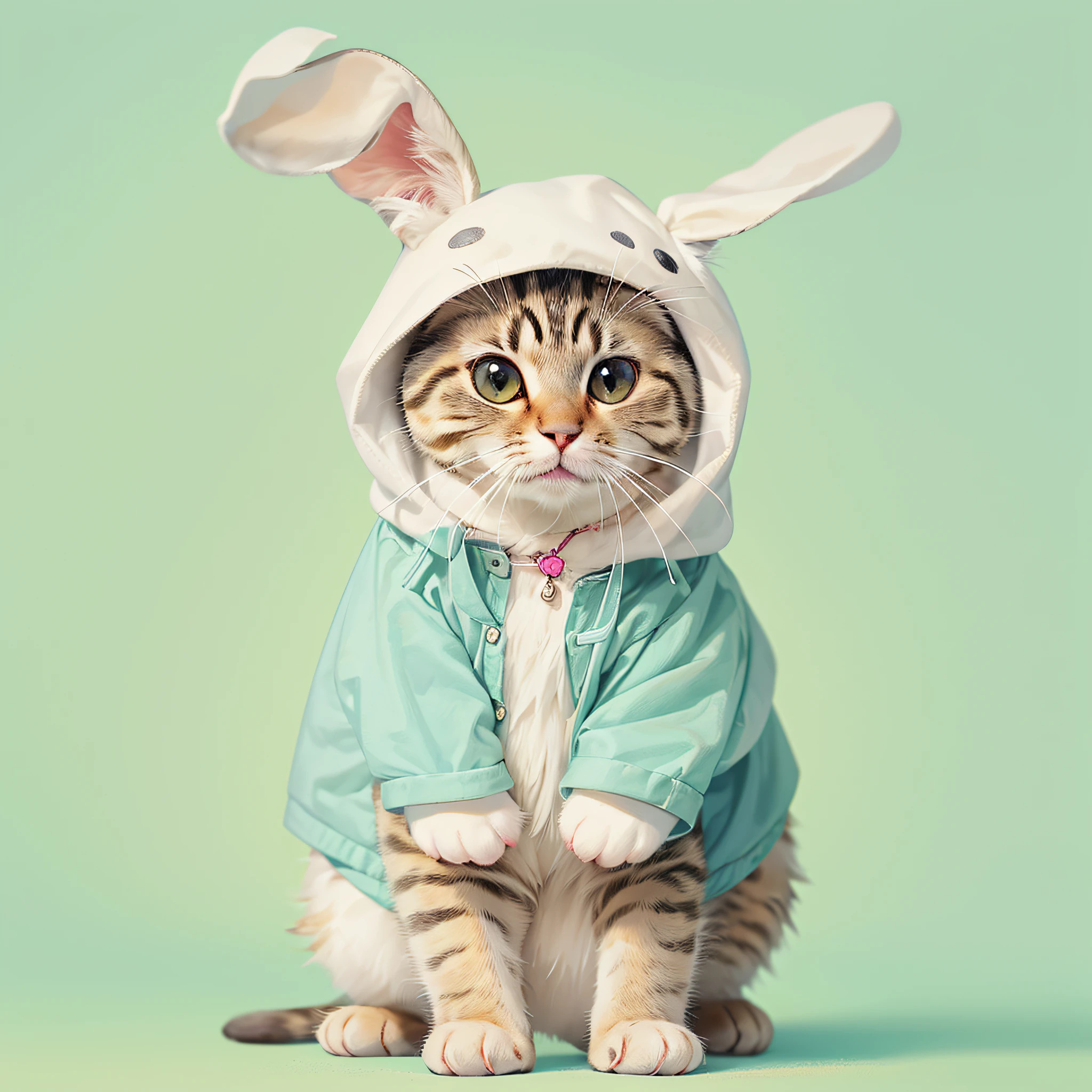Cute cat, standing, cute, wearing a rabbit costume