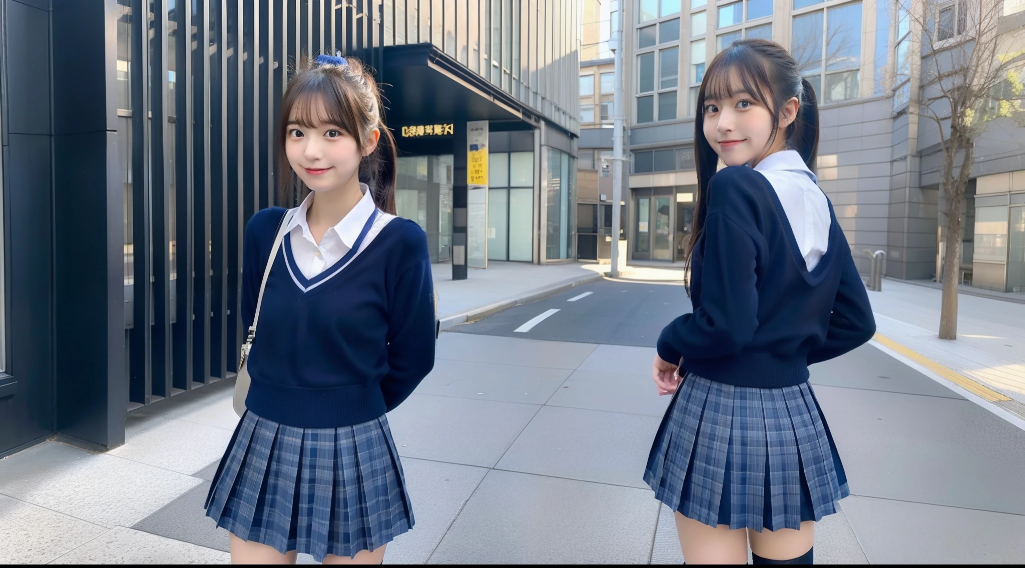 18 year old schoolgirl wearing blue miniskirt(Turn around)