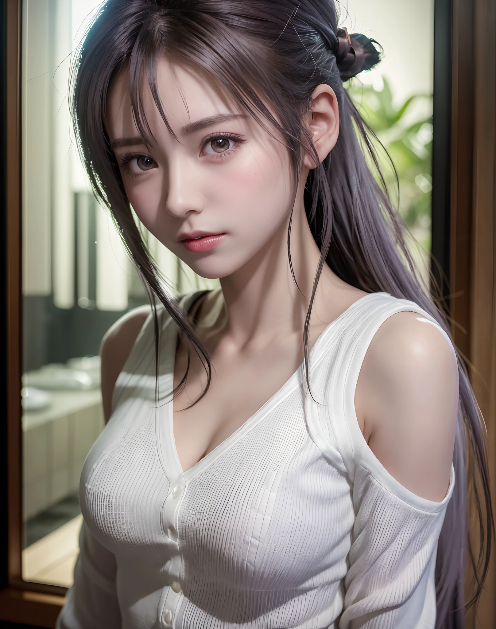 top-quality、8K Masterpiece、超A high resolution、(Photorealsitic:1.3)、Raw photo、女の子1人、silver white hair、poneyTail、glowy skin、1 super beautiful college girl、((super realistic details))、portlate、globalillumination、Shadow、octan render、8K、ultrasharp、very intricate...