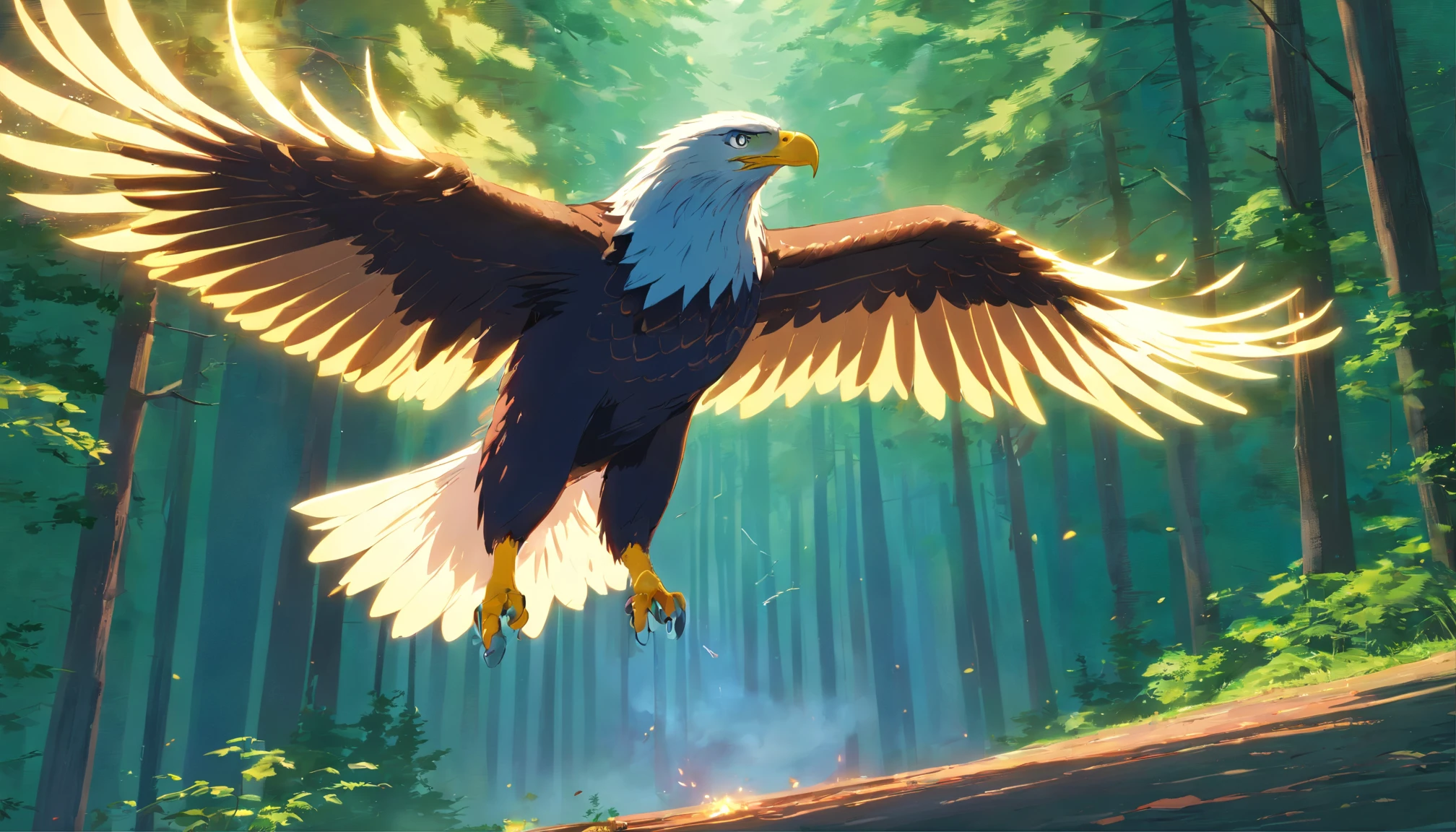 REALISTIC EAGLE,floresta densa pegando fogo,ceu acizentado