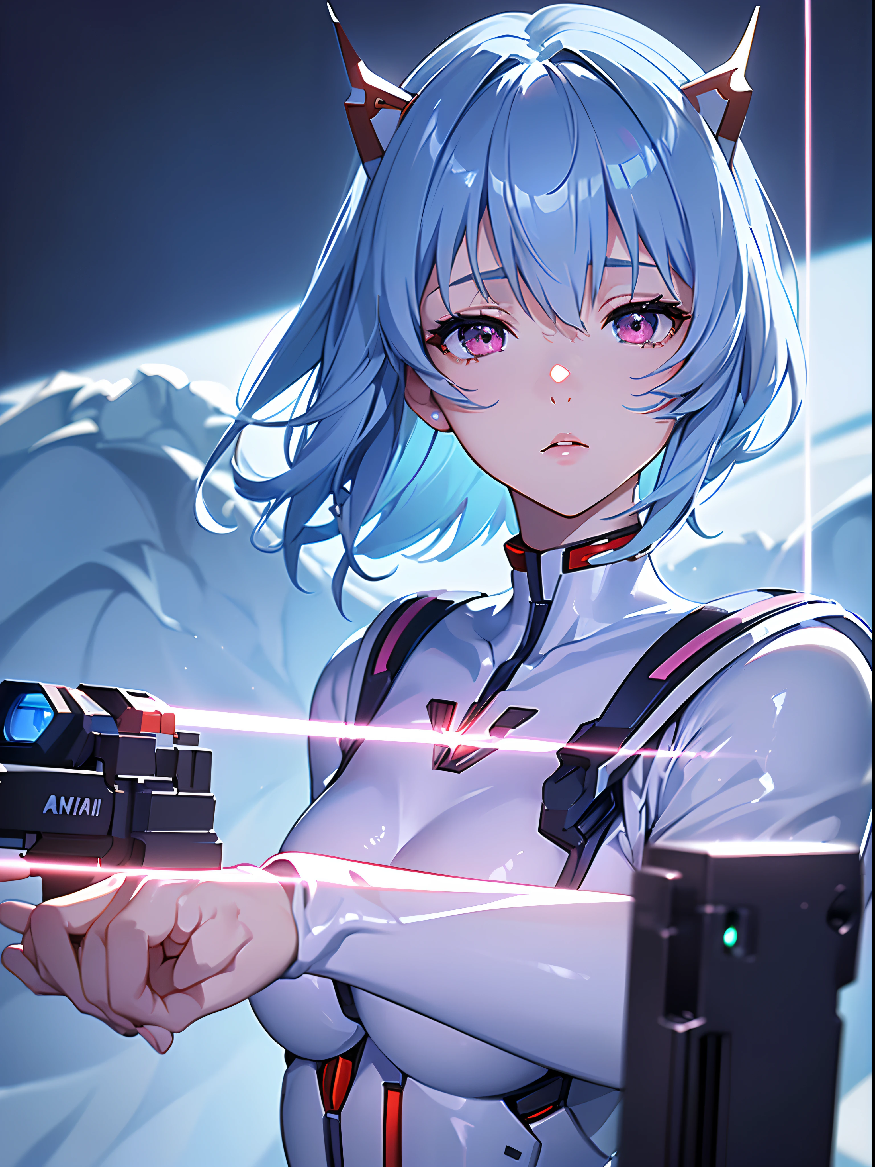 (((ayanami rei))),1girl,solo,(masterpiece,best quality, official art, beautiful and aesthetic:1.2),(ultra high res, (4k), (photon mapping, radiosity, physically-based rendering,automatic white balance), technological sense,Amazing,sharp focus,rich background, (((high detailed skin,)))dynamic lighting,intricate detailed outfit,kawaii,watery eyes,((short hair,))deadpan, skiny,  turtle neck, body suit, mechs,(masterpiece sidelighting),(bishoujo,lustrous),(sky blue hair,pink eyes,）[[delicate fingers and hands:0.55]::0.85],(detail fingers), 20d,(shooting position:1.3),