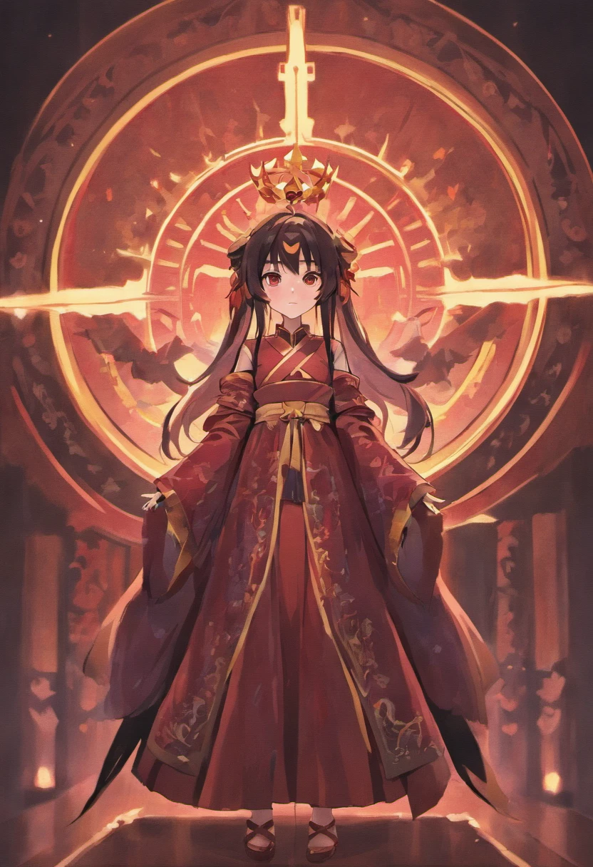 (SENSE OF CINEMA) body type,Juvenile,Wear a wide and solemn robe,Long dark and silky hair,red - eyed, The main colors of the garment are black and crimson,timid, cat ear, effeminate, obedient ,Religious dress in medieval style