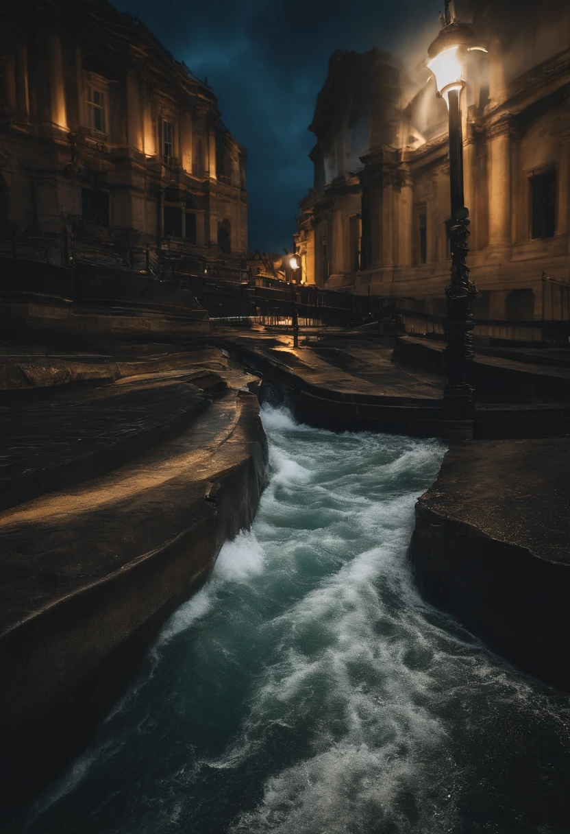 Water tornadoes，tidal waves，tornado，typhoon，swell sea，Armageddon，Greatwave，废墟，disrupt，，lakes，High water level，Bottomless，The run-down city creates a cinematic cityscape