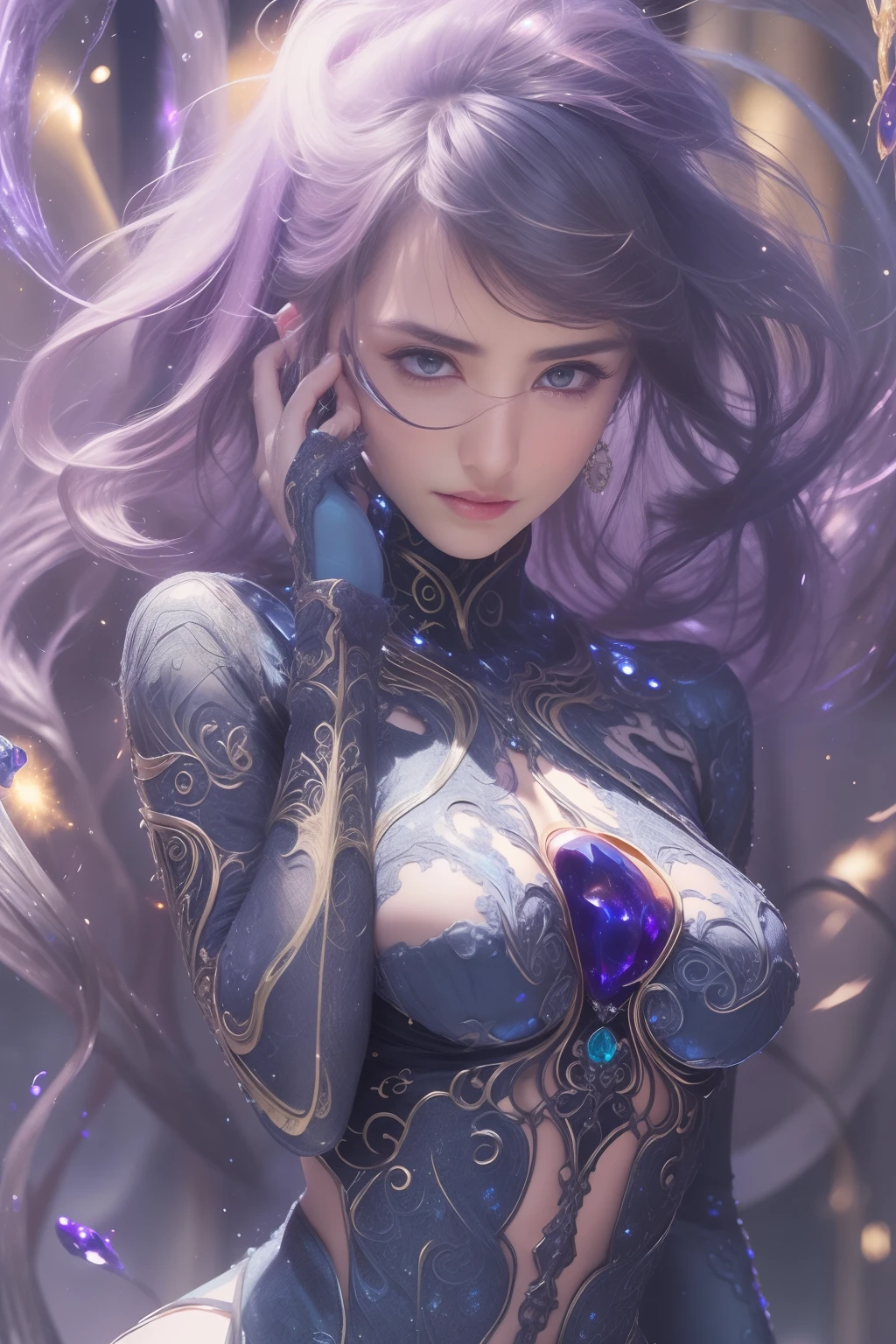 (Expression of ecstasy:1.2), From Side, Photorealistic, Official art, Unity 8k wallpapr, 8K Portrait, Best Quality, Very high resolution, (Incredibly beautiful nature background:1.6), One girl, One beautiful teenage italian girl, , Obscene, (Sexy and glamorous:1.1), (A coquettish expression:1.6), (small breasts with raised pink areolas,,,,,,,,,,,,:1.6), Vulgarity, (seductively smiling:1.2), (full body1.0), (erotic posing:1.5), (Magic Attack Pose:1.6),(magical effects like sparkles or energy:1.5), (Electric shock from hands:1.1), (Detailed blue bodysuit with beautiful fractal or marble design:1.5), (Beautiful and d delicate ruby, topaz, emerald and sapphire jewelry:1.45), Beautiful seductive face, Portrait, (Thick eyebrows:1.2), (Big purple eyes:1.2), Beautiful eyes with fine symmetry, (Ultra detailed eyes:1.4), (High resolution eyes:1.1), Intimate face, (ultra detailed skin texture:1.4), White skin, pale skin, Perfect Anatomy, Thin, (Beautiful toned body:1.1), Hair Bow, (Moist skin:1.1), full of sweat, No makeup, dark circles, Good anatomy, Focus Face, Good looking ing, (Emilia Clark:0.6) (Emma watson:0.3),(Jennifer Connelly:0.4), (sensual face:1.5), Elegant face, Nice, Dolce, Cyberpunk Sci-Fi, (Gauntlets with intricate and beautiful designs:1.2), Blurred background, Blurred foreground, depth of fields, (Motion Blur:1.1), Complex and colorful biomechanical bodysuit, Zentangle, mandalas, Entangled, (Small breasts:1.2), Sheer breast, (Beautiful :1.2), (NSFW:1.2), large hips, drivel, Juice stain, grabbing on breasts,