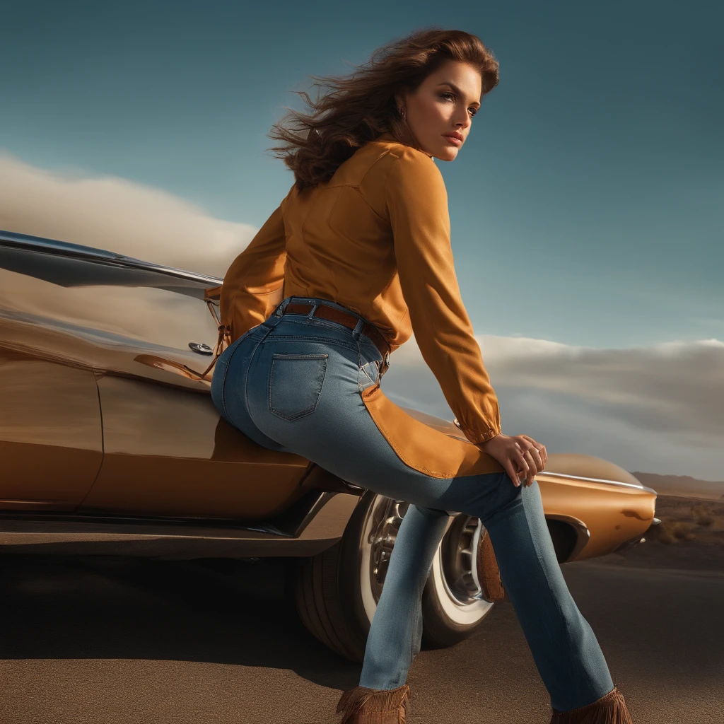 cuidad，mujer，auto-disparo, vaqueros, chaqueta, elegante, mejor calidad, ultra-high-resolution, (fotorrealista:1.4), Ultra detallado,Stunningly Detailed