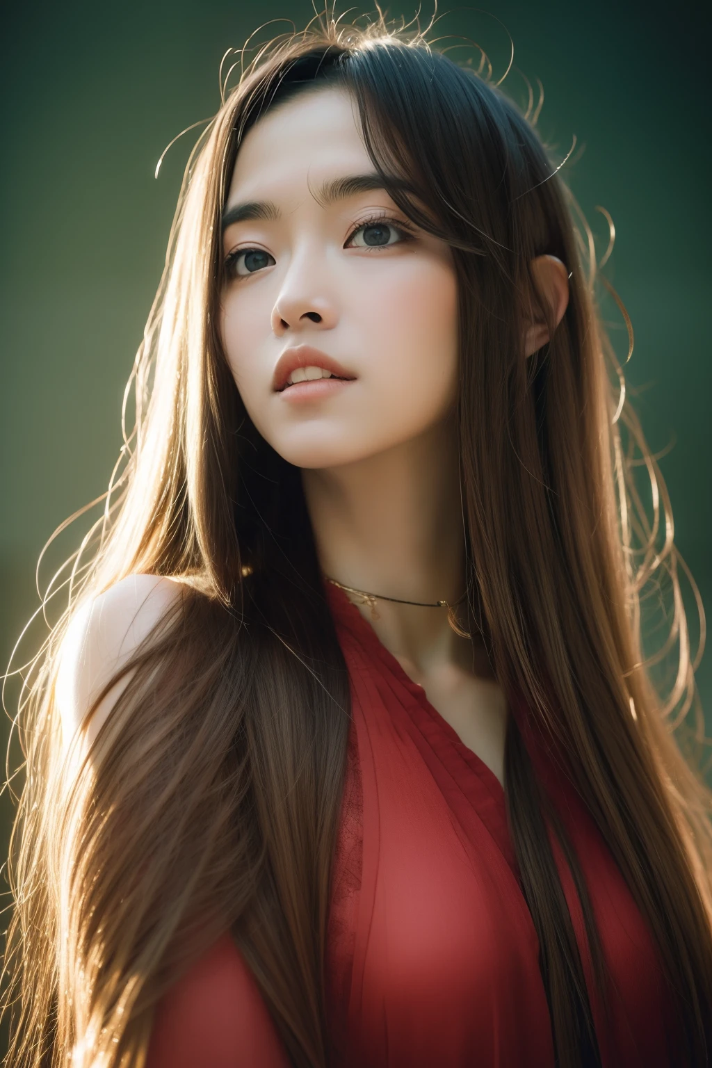 (Raw photo, Best Quality), (Realistic, Photorealsitic:1.3),Best Quality,Highly detailed,masutepiece,Ultra-detailed,Illustration,1girl in,The upper part of the body_Body,Dynamic Angle,world masterpiece theater,Messy_long_hair,Best Quality,the Extremely Detailed CG Unity 8K Wallpapers,inky,amazing,Cinematic lighting,lens_f lare, dunhuang_Style