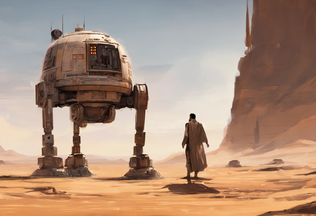 star wars scene with a robot and a man, movie screenshot from star wars, droids, still from star wars, star wars movie still, film still from star wars, droid, star wars film still, disney star wars movies still, hd star wars photo, movie still from star wars, ilm of an epic sci-fi, tatooine
