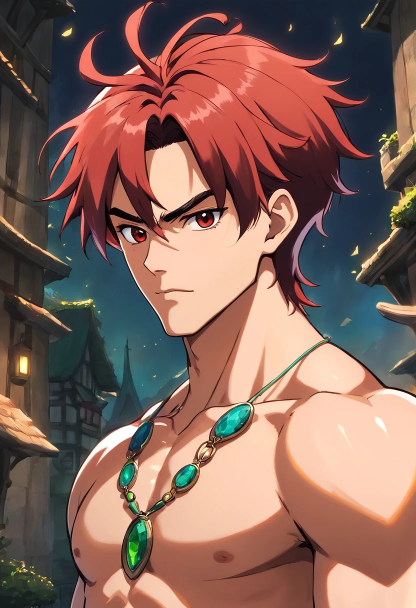 Meio elfo, pele palida, macho, fechar retrato, olhar de fantasia, Personagem de RPG, fantasia medieval, cabelos brancos manchados de vermelho, olhos vermelhos, 1.90 altura, Muscular, tiro de meio corpo, Cicatrizes, ((Corte de cabelo Taper + Penteado do homem escovado)), Botas pretas, corpo inteiro ((corpo inteiro)), 20 anos, Corpo Muscular
